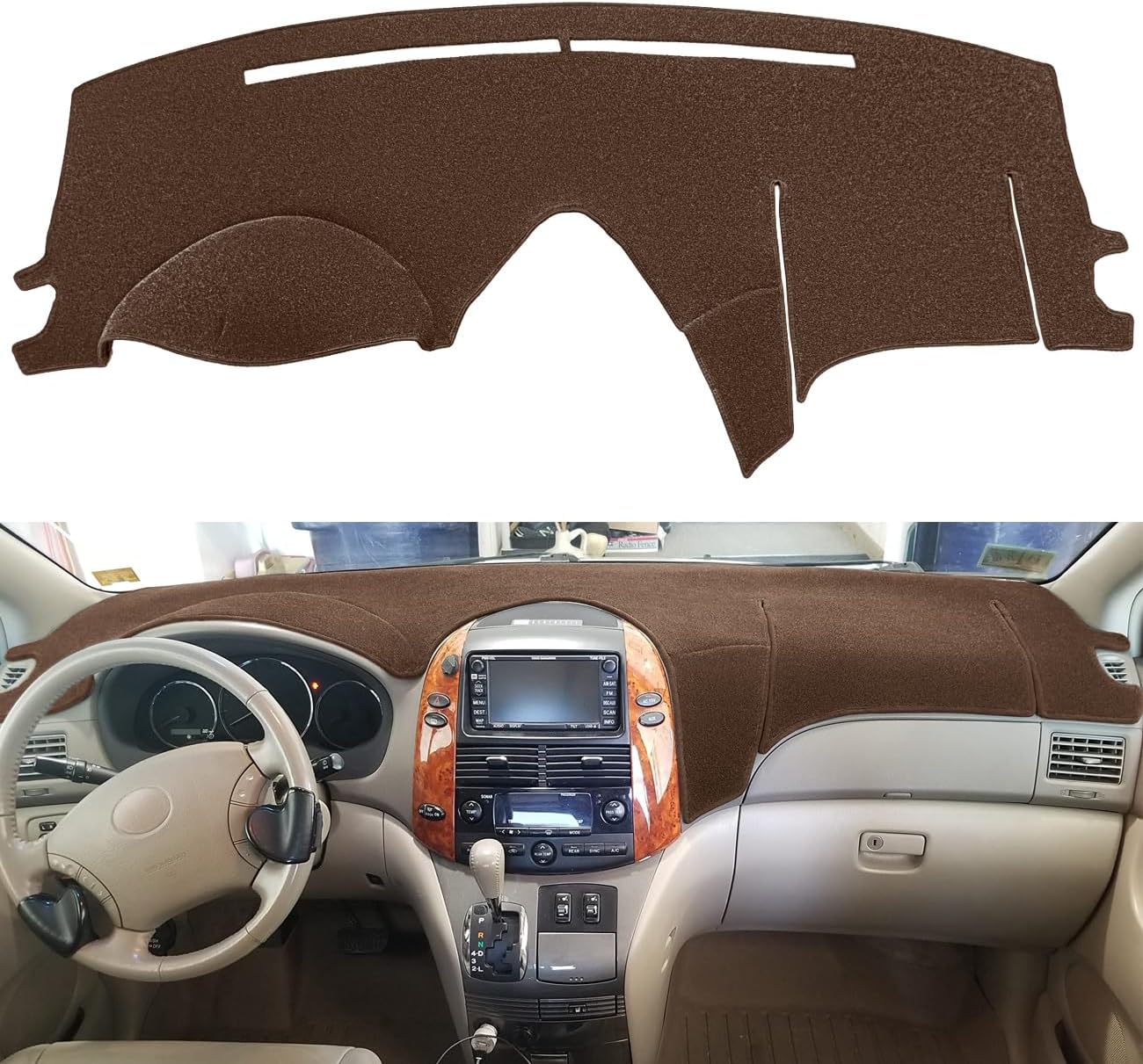 Dash Cover Mat Custom Fit for Toyota Sienna 2004-2010, Dashboard Cover Pad Carpet Protector (Dark Brown) F99