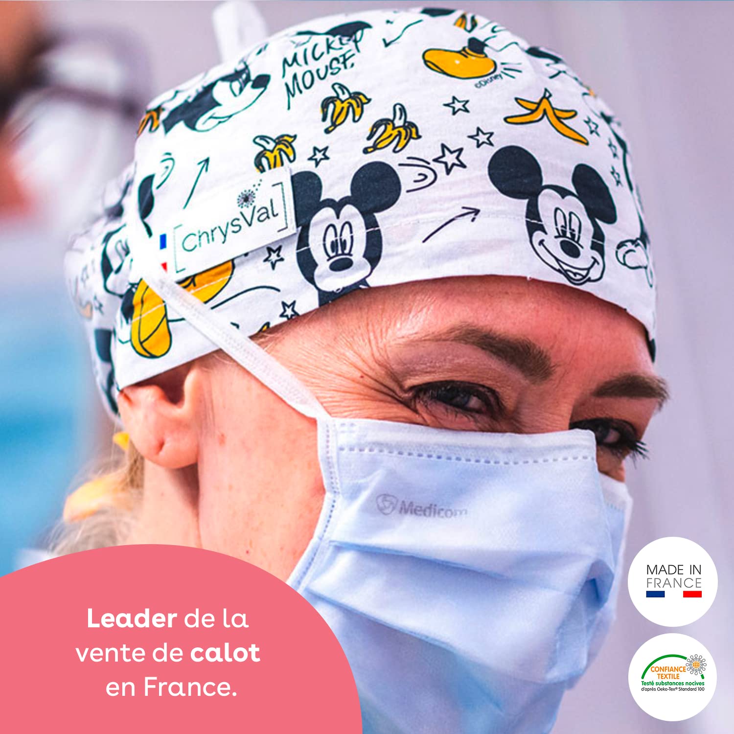 Calot Court BD Wonder Woman - Bonnet Chirurgical Ou Calot Cuisine Unisexe 100% Coton Oeko-Tex - Réglable Avec Attaches - Made In France