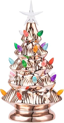 Miniatura 1 de Sunnyglade - Árbol de navidad de cerámica de 11 pulgadas con 28 luces multicolor y 1 estrella en la parte superior, para mesa de escritorio, serie