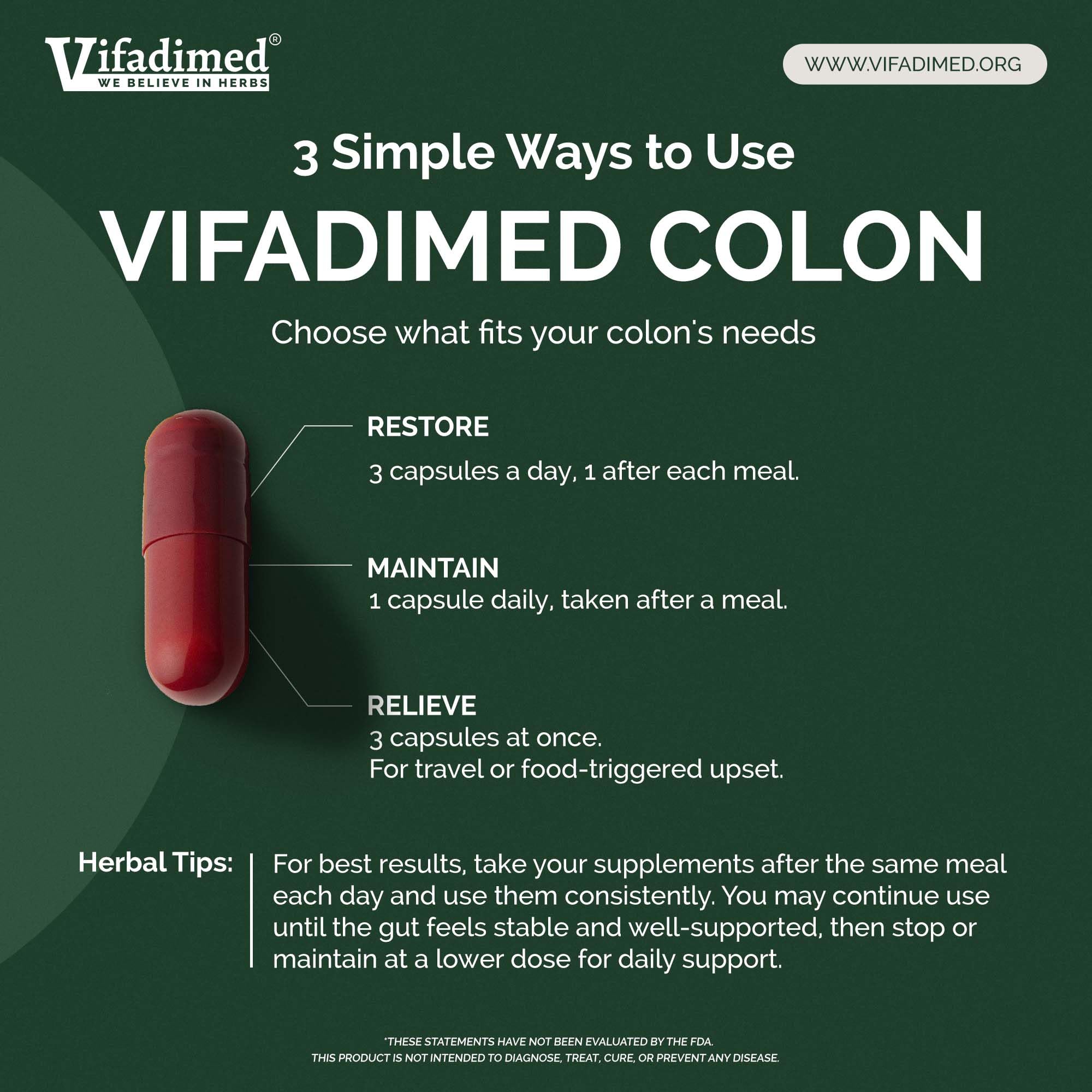 VIFADIMED® Colon Anti Diarrhea for Adults, Herbal IBS-D, Colitis Support Supplement. Herbal Gut Healing. Intestine Lining Repair. Gut Microbiome. Colon Motility. 90 Capsules — Amazon image 8
