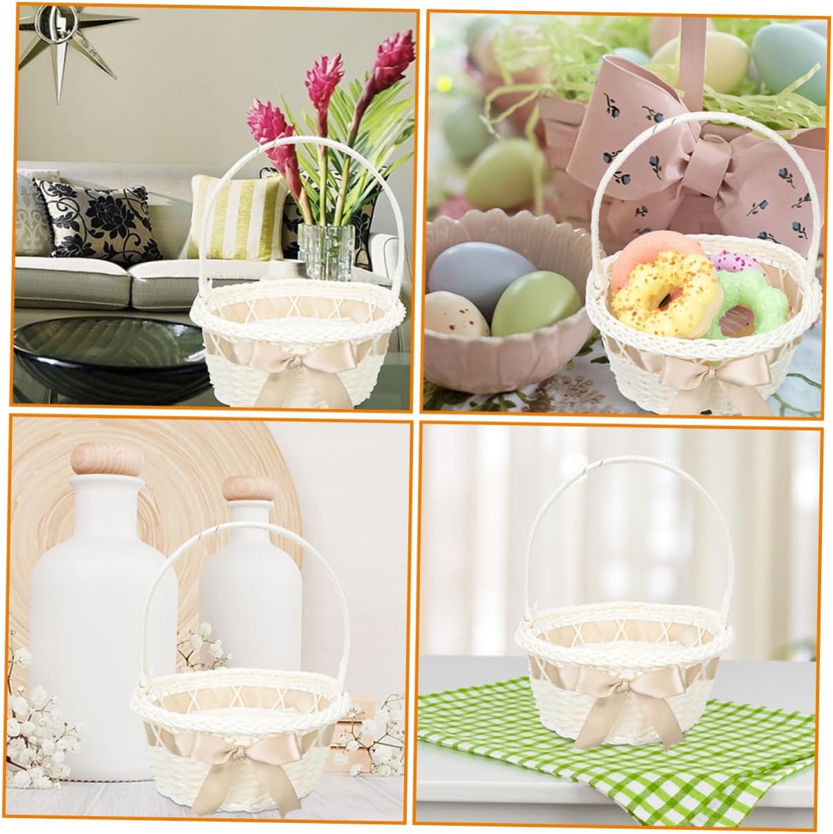PRETYZOOM Hand Woven Flower Basket with Handle, 3pcs Plastic Cloth Storage image 4