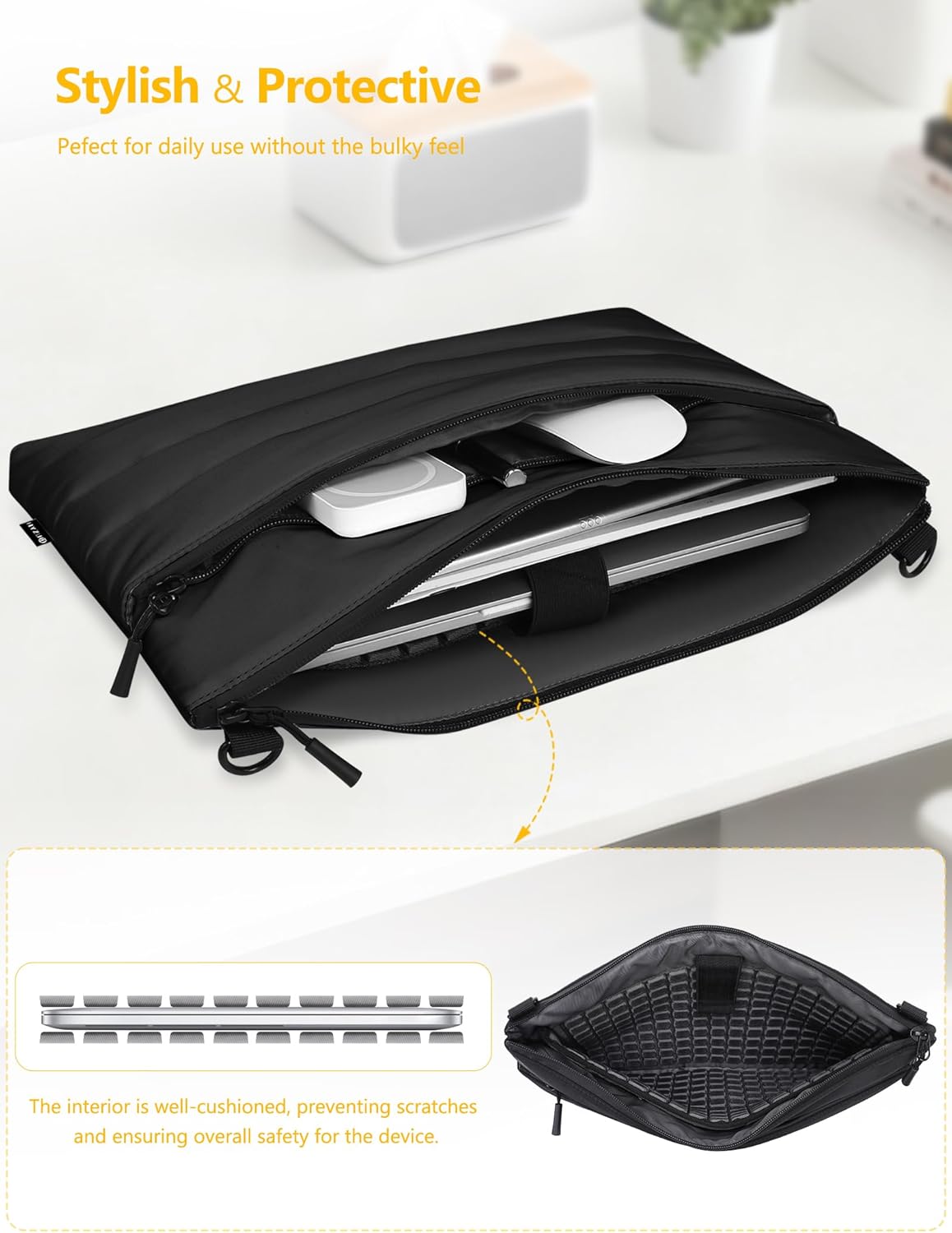 HYZUO 15-16 Inch Laptop Sleeve Bag for MacBook Pro 16 M5-M1 A3428 A3429, MacBook Pro/Air 15, 15" 15.6" Dell/HP/Lenovo/Asus/Acer/Samsung, Women Shoulder Bags Case Work Daily Handbag, Black