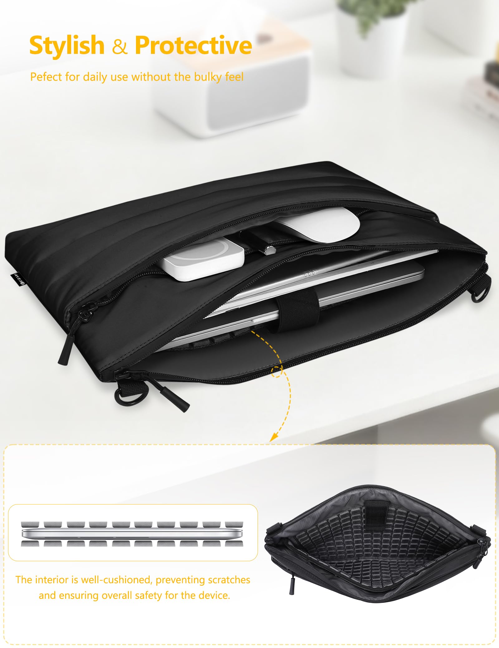 HYZUO 15-16 Pollici Custodia per Laptop per MacBook Pro 16 M5-M1 A3428 A3429, MacBook Pro/Air 15, 15" 15,6" Dell/HP/Lenovo/Asus/Acer Notebook, Borsa a Tracolla Donna Lavoro Quotidiano Mano, Nero