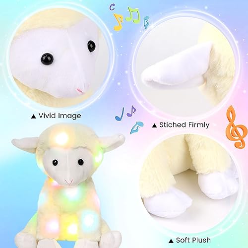 Miniatura 5 de Hopearl - Cordero de peluche con luces LED y música, con volumen ajustable, canciones de cuna animadas, para brindar calma, regalos para cumpleaños