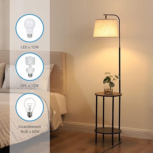 Miniatura 2 de DEWENWILS Lámpara de pie con mesa adjunta, mesita de noche estrecha de granja, lámpara de pie de mesa auxiliar de madera, lámpara de lectura