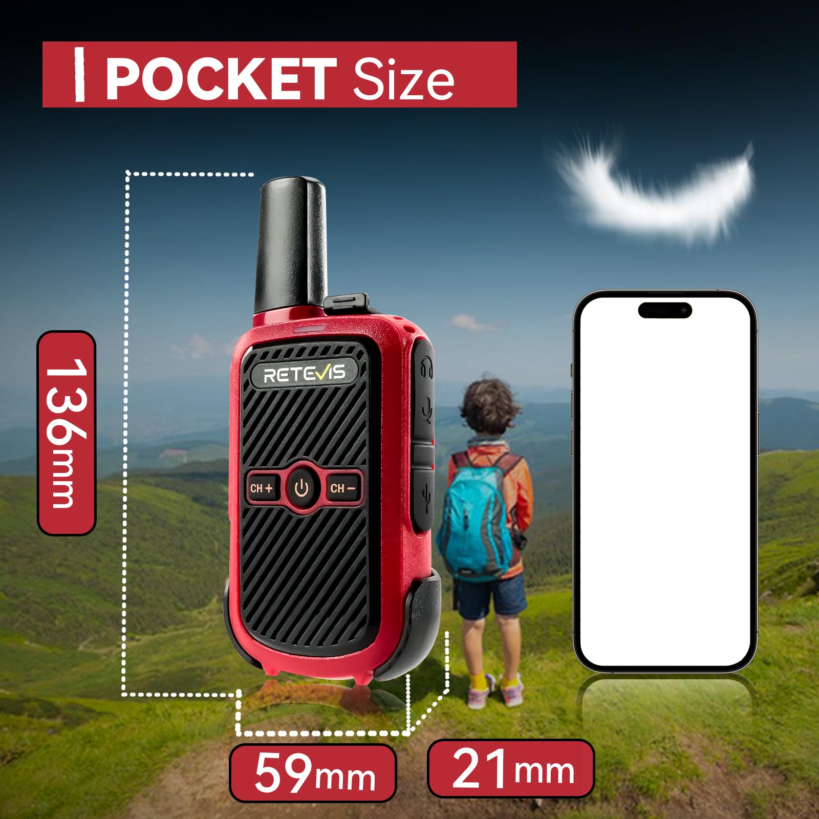 Retevis RT15 Walkie Talkie, ​​Profesjonalne Walkie Talkie, 1000 Mah, Vox, Po Wyjęciu Z Pudełka, Krótkofalówka Dalekiego Zasięgu Do Podróży Rodzinnych, Kempingów, Na Zewnątrz (Czerwony, 1 Para)
