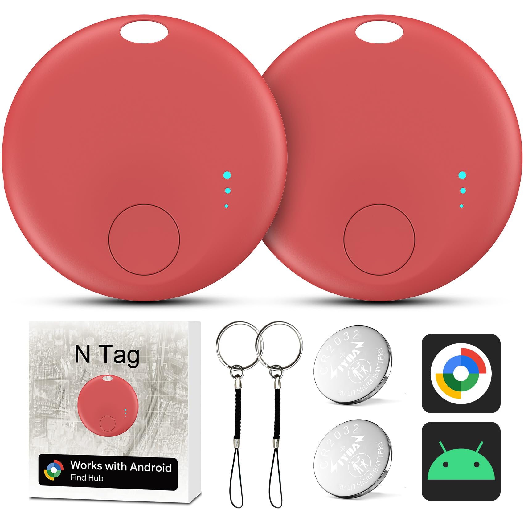 air tracker for android, air tracker-2 pack android, bluetooth tracking tag compatible google find hub app, smart tracker key finder for key wallet bag luggage - red