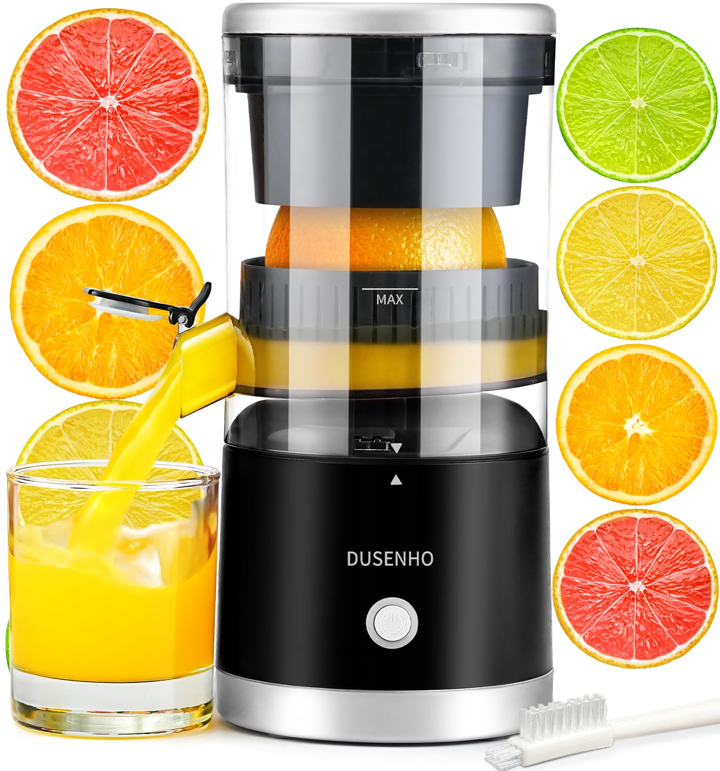 DUSENHO Electric Citrus Juicer Rechargeable - Electric Juicer Machines with USB and Cleaning Brush Portable Compact Juicer for Orange, Lemon, Limes