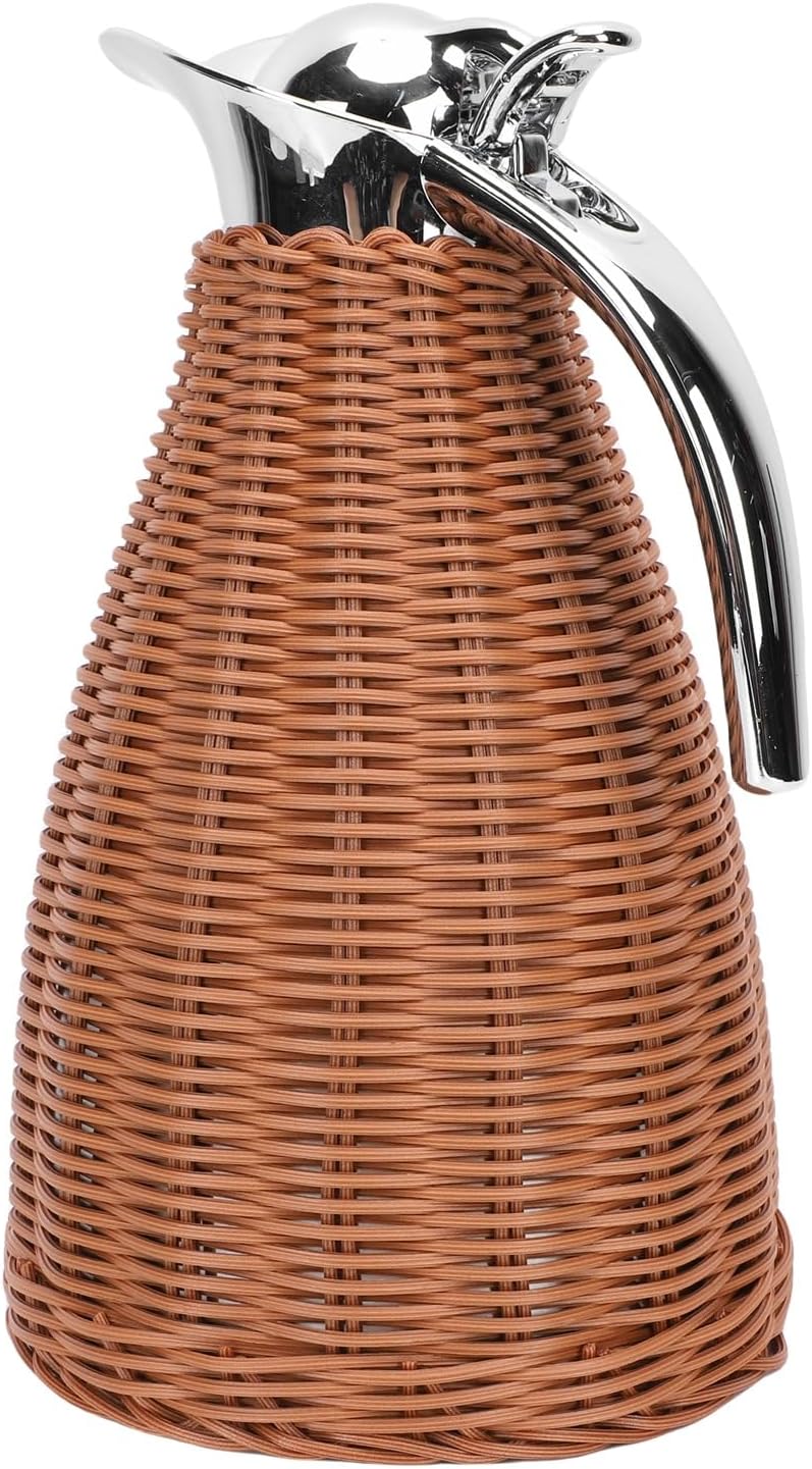 Hilitand Thermal Coffee Carafe, 1.5L Stainless Steel Insulated Coffee Carafe with Woven Rattan Design, 12 Hours Hot 24 Hours Cold Retention, for Home Office Travel