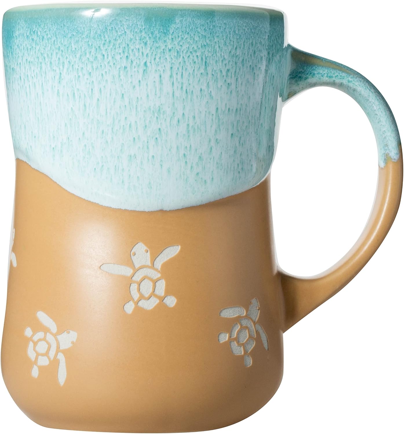Cape Shore 16oz Stoneware Wax-Pressed Icon with Stunning Glazed Wave Mug, Multiple Styles Available (Turtle)