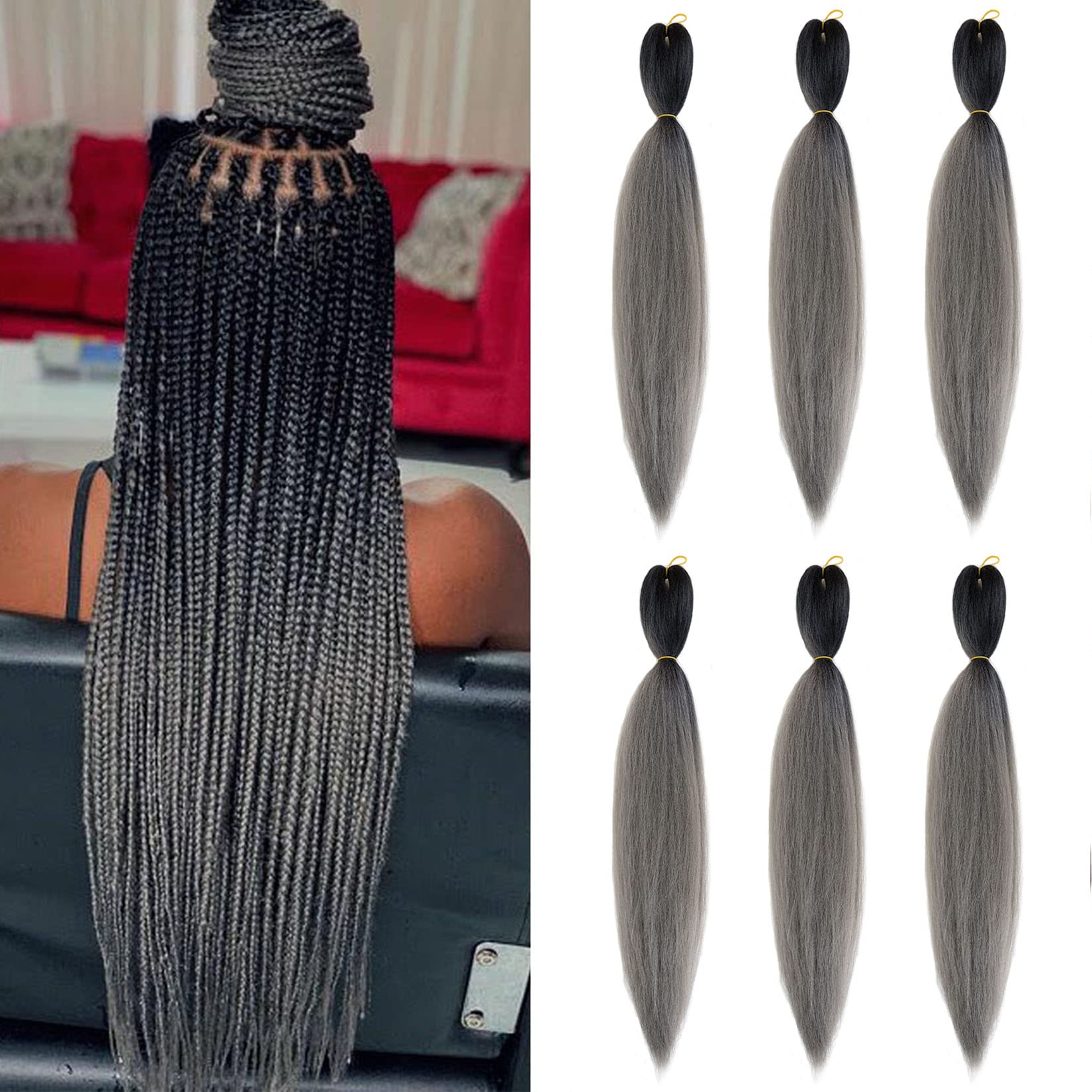 Pre Stretched Braiding Hair 26 lnch 6 Packs Braid Professional Yaki Synthetic Hair for Fiber Corchet Braids Women Twist Crochet Braids (Black to Dark