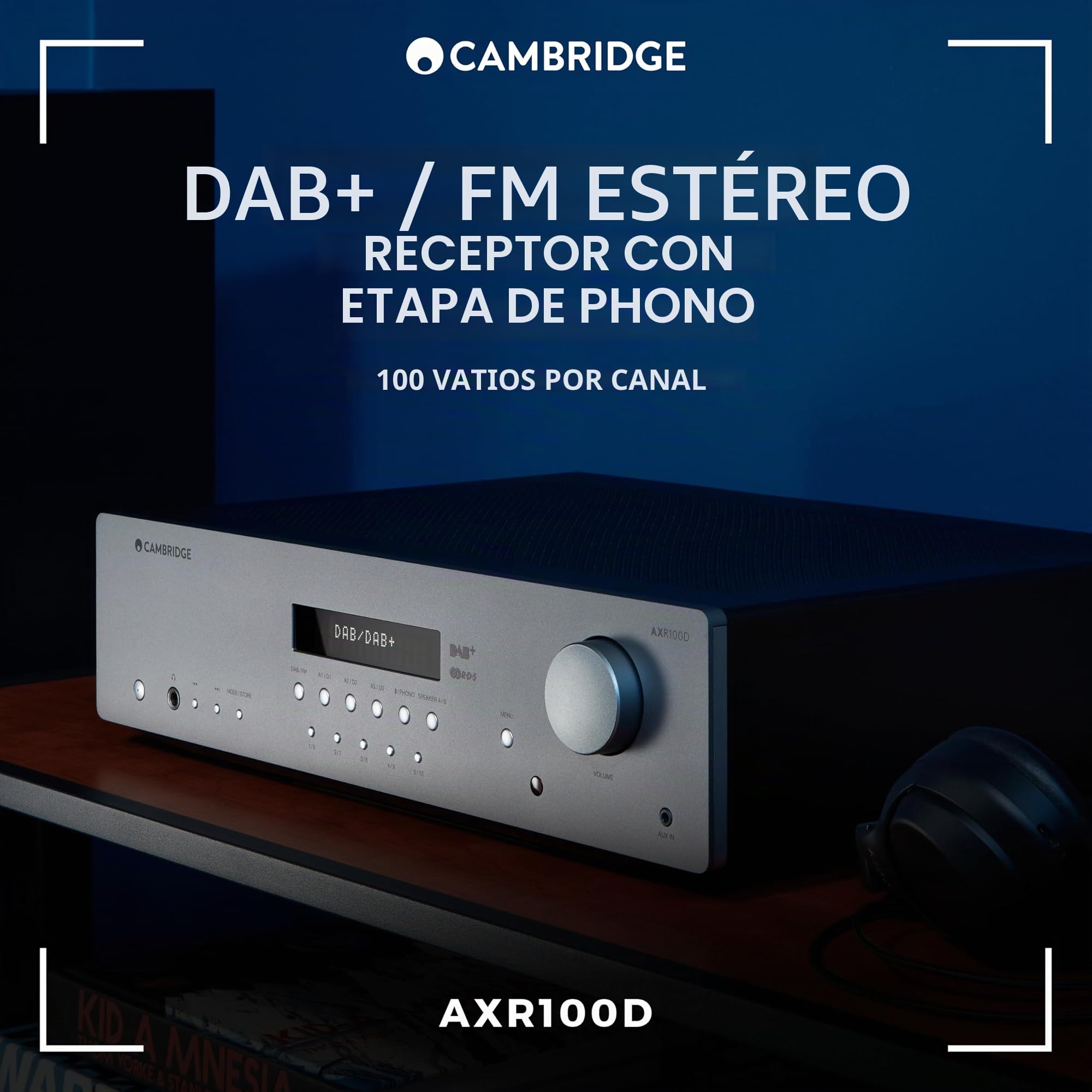 Cambridge Audio AXR100D Receptor Hi-FI estéreo Separado de 100 vatios con Etapa Phono incorporada, Radio Dab/FM y Bluetooth 5.0 - Gris Lunar