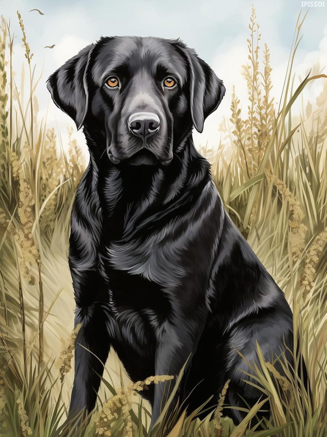 IPISSOI Black Labrador 5D Diamond Art Painting for Adults Full Drill Round Diamond Paint by Number Kits for Beginners Gems Cross Stitch for Wall Decor 12x16in/30x40cm