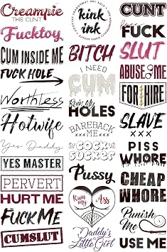 30 Temporary Tattoos Adult Sexy Naughty Hardcore Words and Phrases, Long Lasting Semi Permanent Small to Medium Sized Fake Tattoos for Men and Women on A4 Sheet