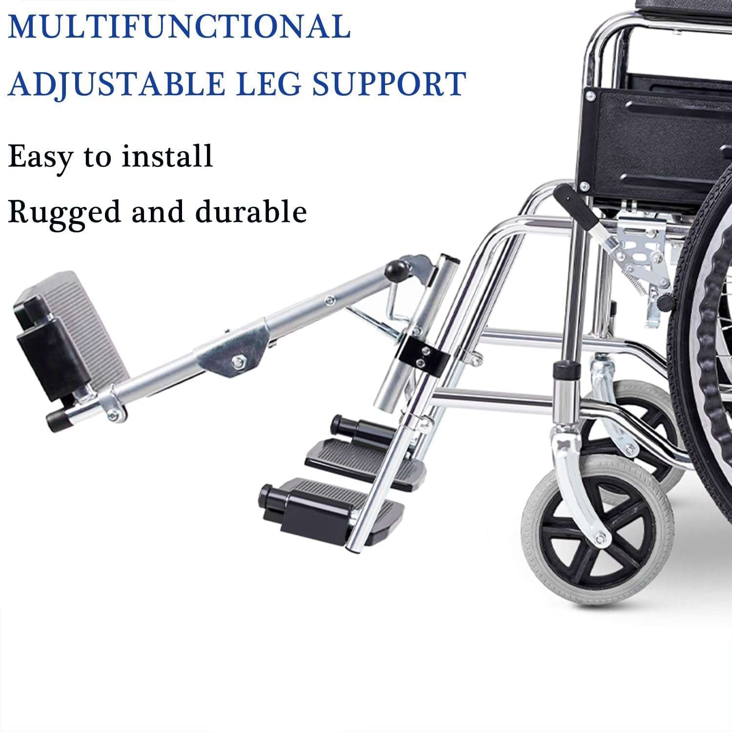 Reposapiés para silla de ruedas con almohadillas acolchadas para pantorrillas, 90-180° ajustable, fácil instalación para sillas de ruedas, ideal para ancianos y discapacitados