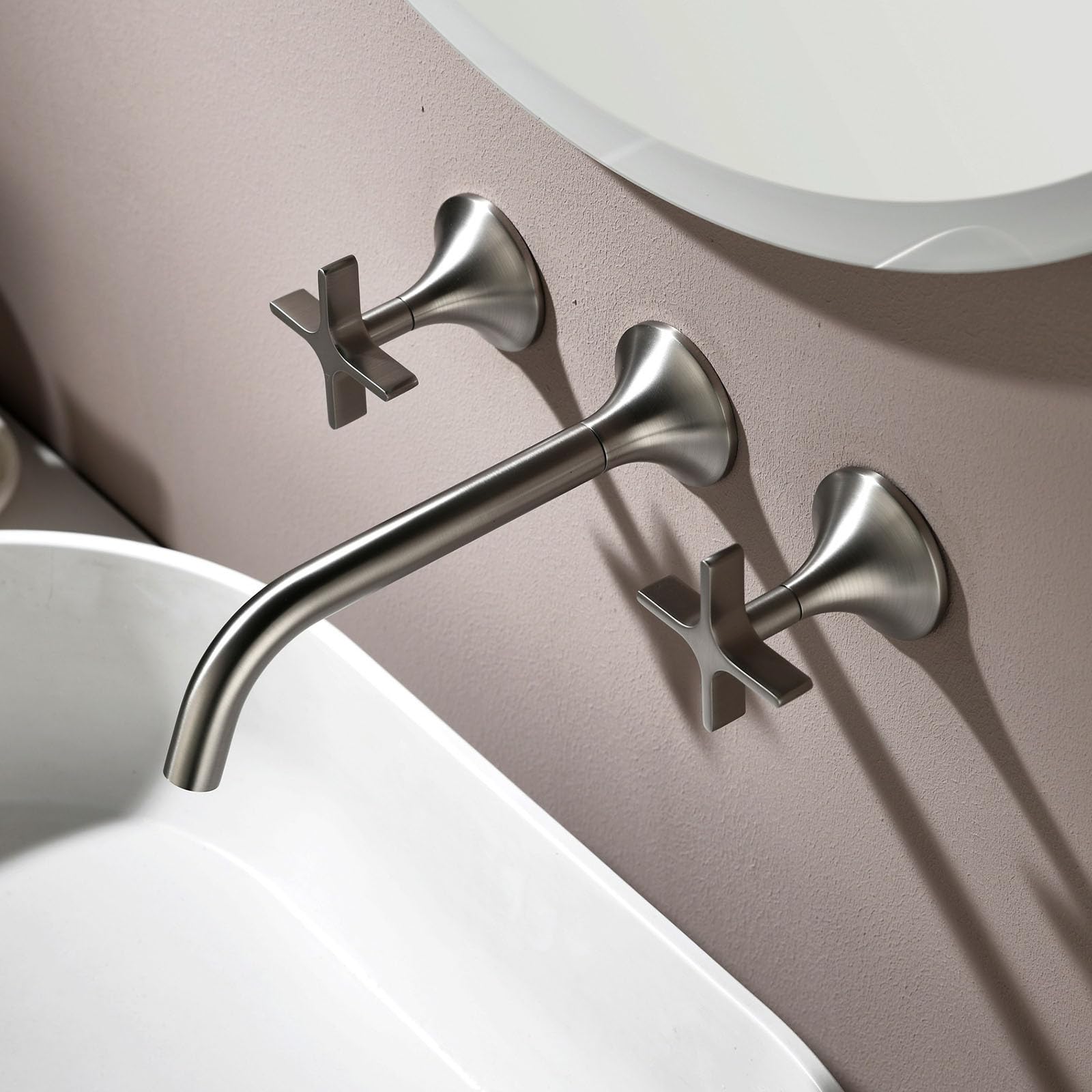 Itnxvkges Brushed Concealed Basin Tap With 360 Swivel Spout Basin Mixer Tap Cross Handle In Brass