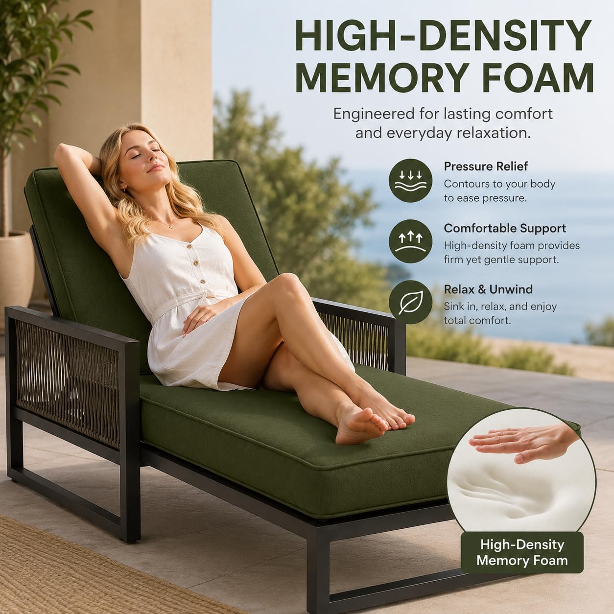 Cojin Tumbona, Cojines Tumbonas Jardin Exterior Impermeables, Colchoneta De Espuma 50D para Silla Terraza con 6 Cintas De Sujeción Y Doble Ribete,Offwhite,188x58x6cm