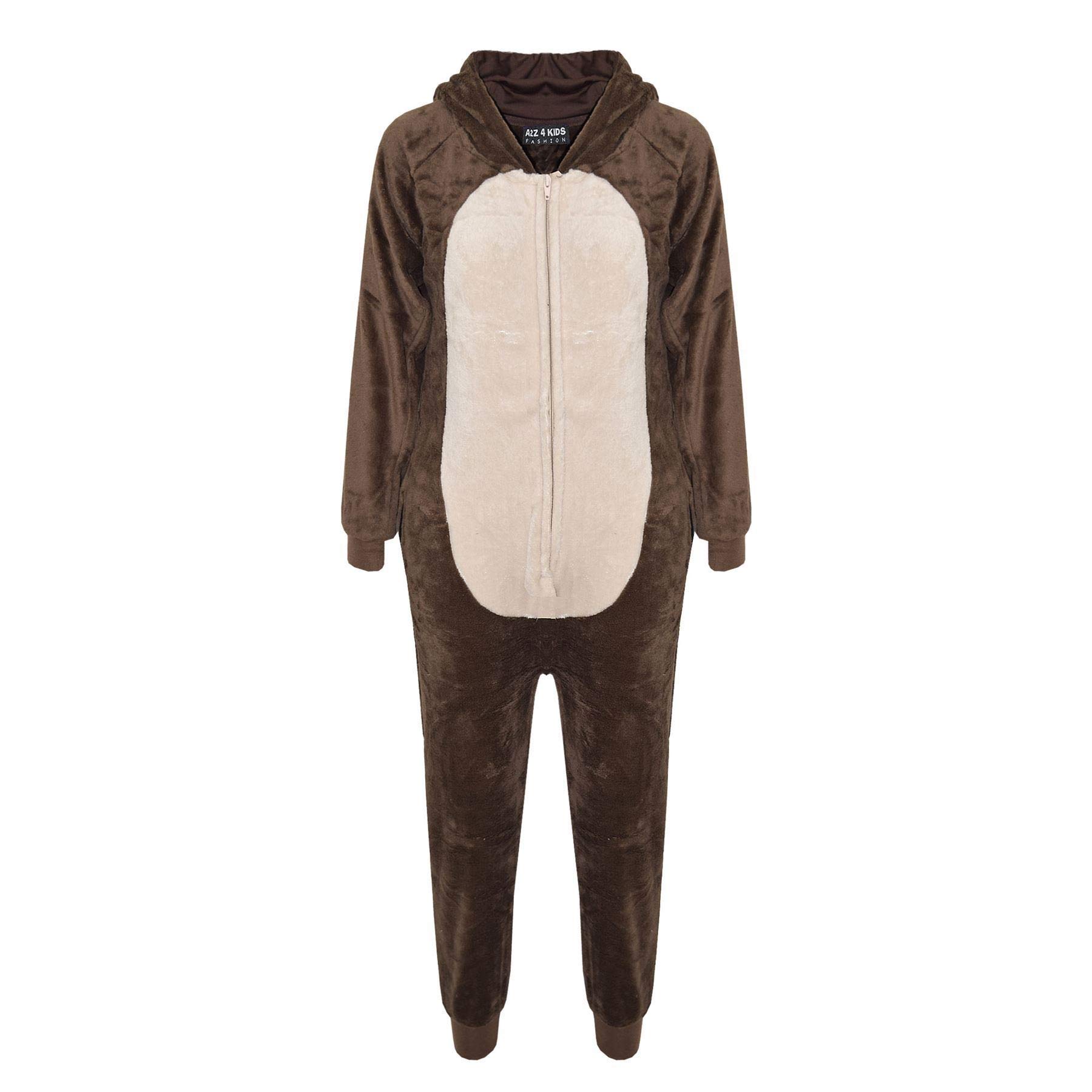A2Z 4 Enfants Filles Garçons Singe Costume Jumpsuits Doux Peluche Toison Combishort Enfants Animal Encapuchonné Combinaison De Nuit Une Pièce Cosplay Costume Xmas Pyjamas Âge 3-14 Ans