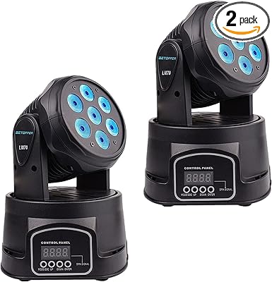 BETOPPER DJ Lights Moving Head, 7x8W RGBW Sound Activated/DMX Lighting, Moving Head Lights for Stage, Party, Live, DJ, Bar, Disco Lighting (2 Packs)