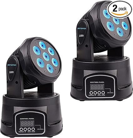 BETOPPER DJ Lights Moving Head, 7x8W RGBW Sound Activated/DMX Lighting, Moving Head Lights for Stage, Party, Live, DJ, Bar, Disco Lighting (2 Packs)
