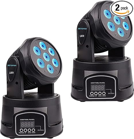 BETOPPER DJ Lights Moving Head, 7x8W RGBW Sound Activated/DMX Lighting, Moving Head Lights for Stage, Party, Live, DJ, Bar, Disco Lighting (2 Packs)