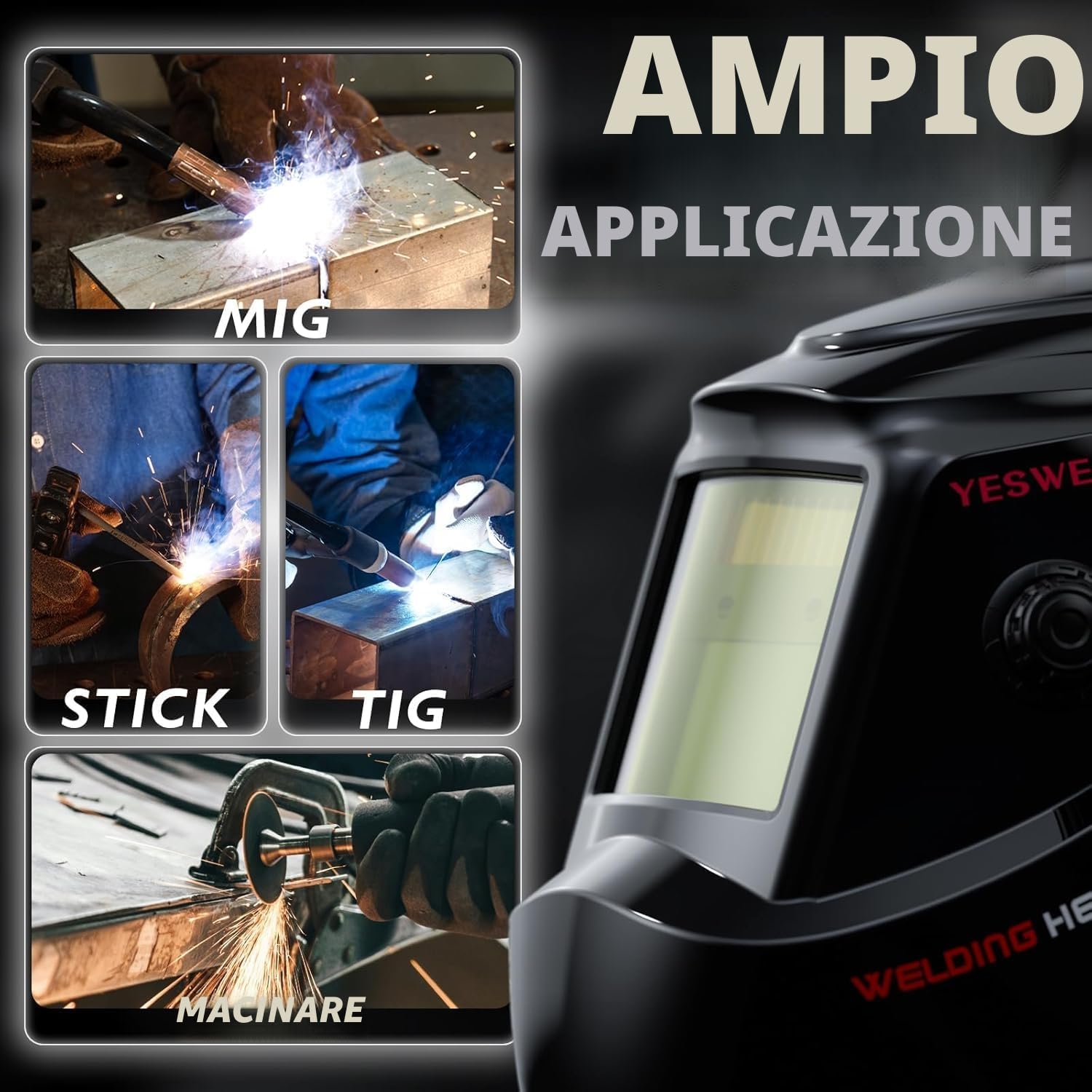 YESWELDER Casco per Saldatura True Color, Maschera per Saldatura Oscuramento Automatico Blocco della Luce Blu, Casco Saldatore 4/9-13 ampia schermatura per ARC MIG TIG