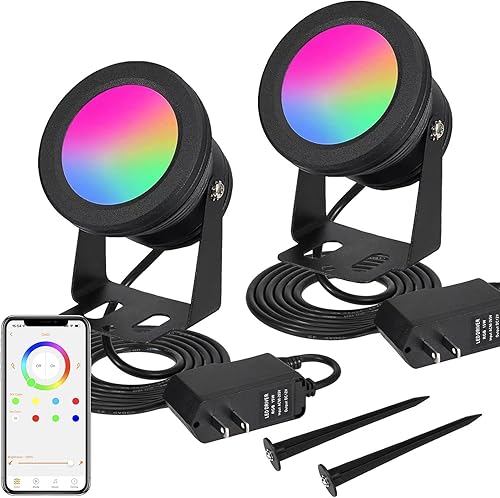 Foco, focos de 15 W para exteriores, RGB IP67, impermeables, focos de paisaje con Bluetooth regulable para patio inteligente LED, 12 V, bajo