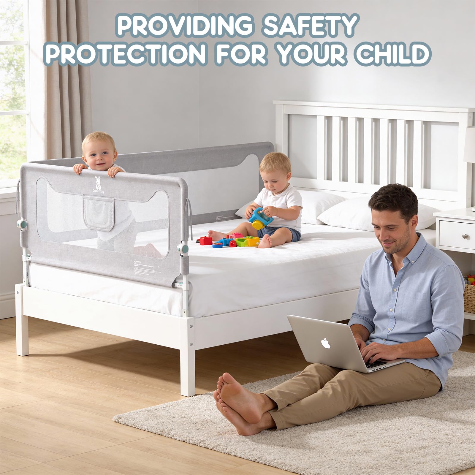 Verdego 2er-Set Rausfallschutz Bett 150 cm, Rausfallschutz Boxspringbett Klappbar, 300D Oxford Stoff, Bettschutzgitter Höhenverstellbar, Bettgitter Rausfallschutz Einfache Montage, Grau