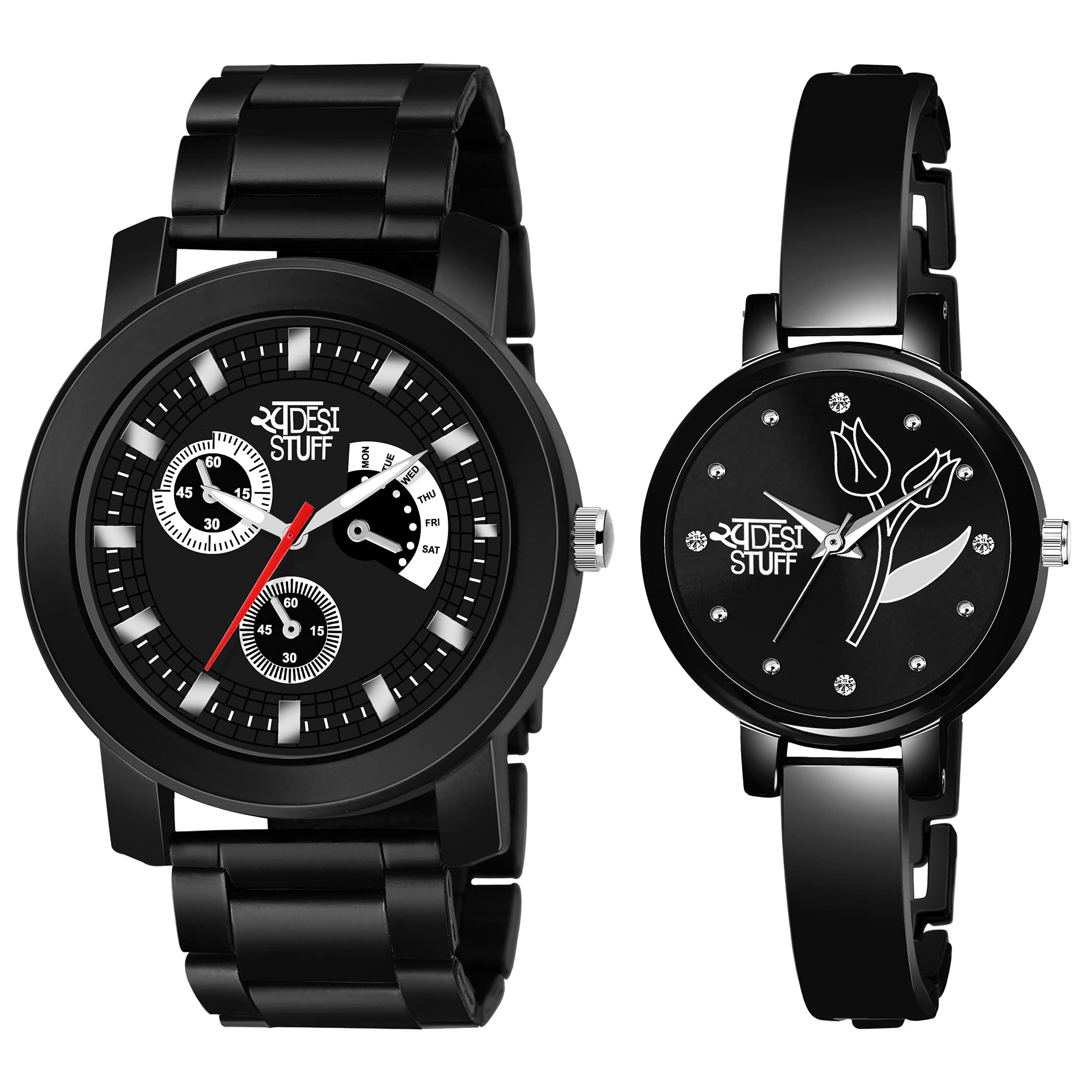 SWADESI STUFF Metal Black Color Dial Round Shap Elegant Analog Couple Watch For Men And Women - Combo Of 2, Black Band (B098JVXTBF) Amazon Price History, Amazon Price Tracker