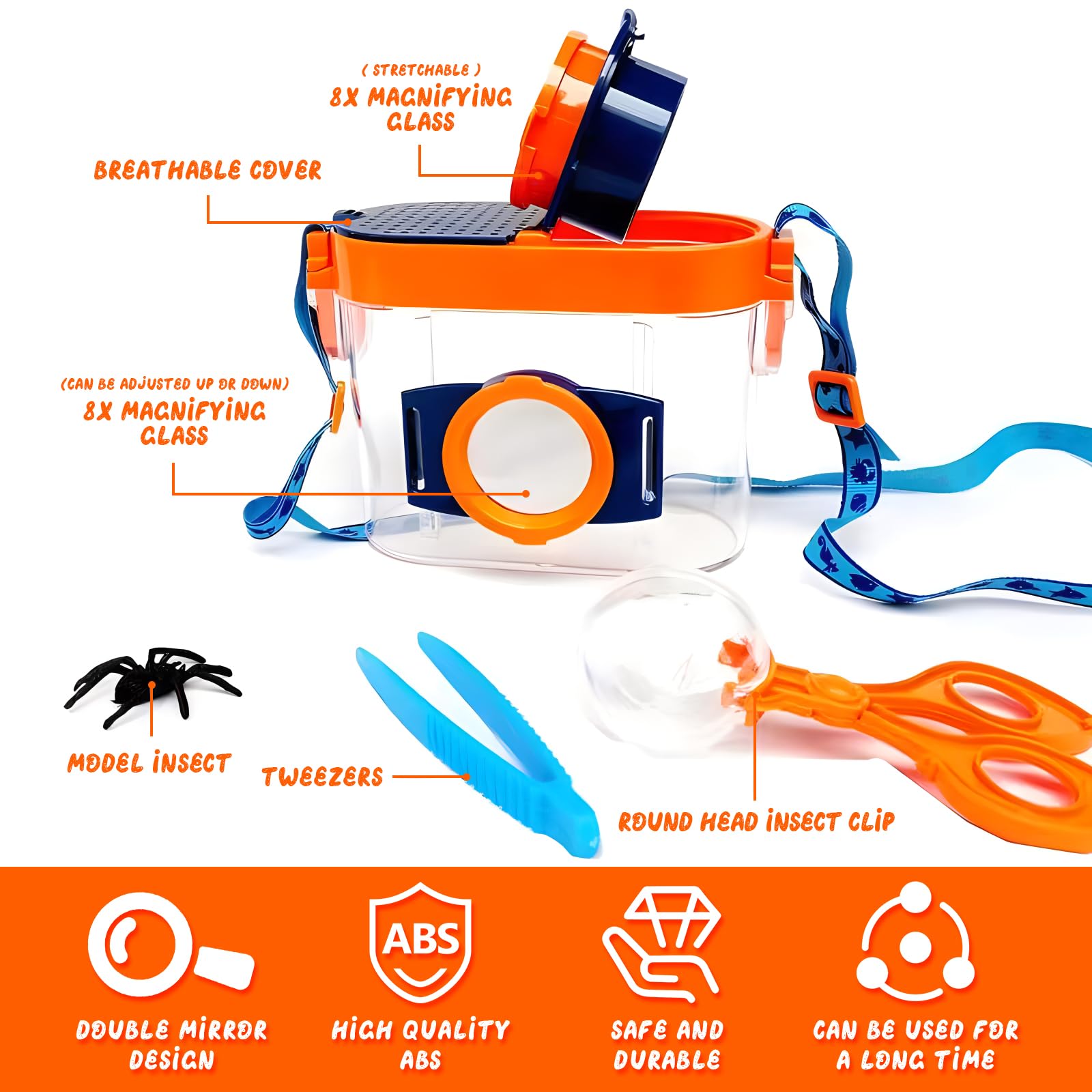 Kit D'Exploration Insectes Pour Enfants - Boîte Loupe Avec Pince Et Sangle - Observation Nature