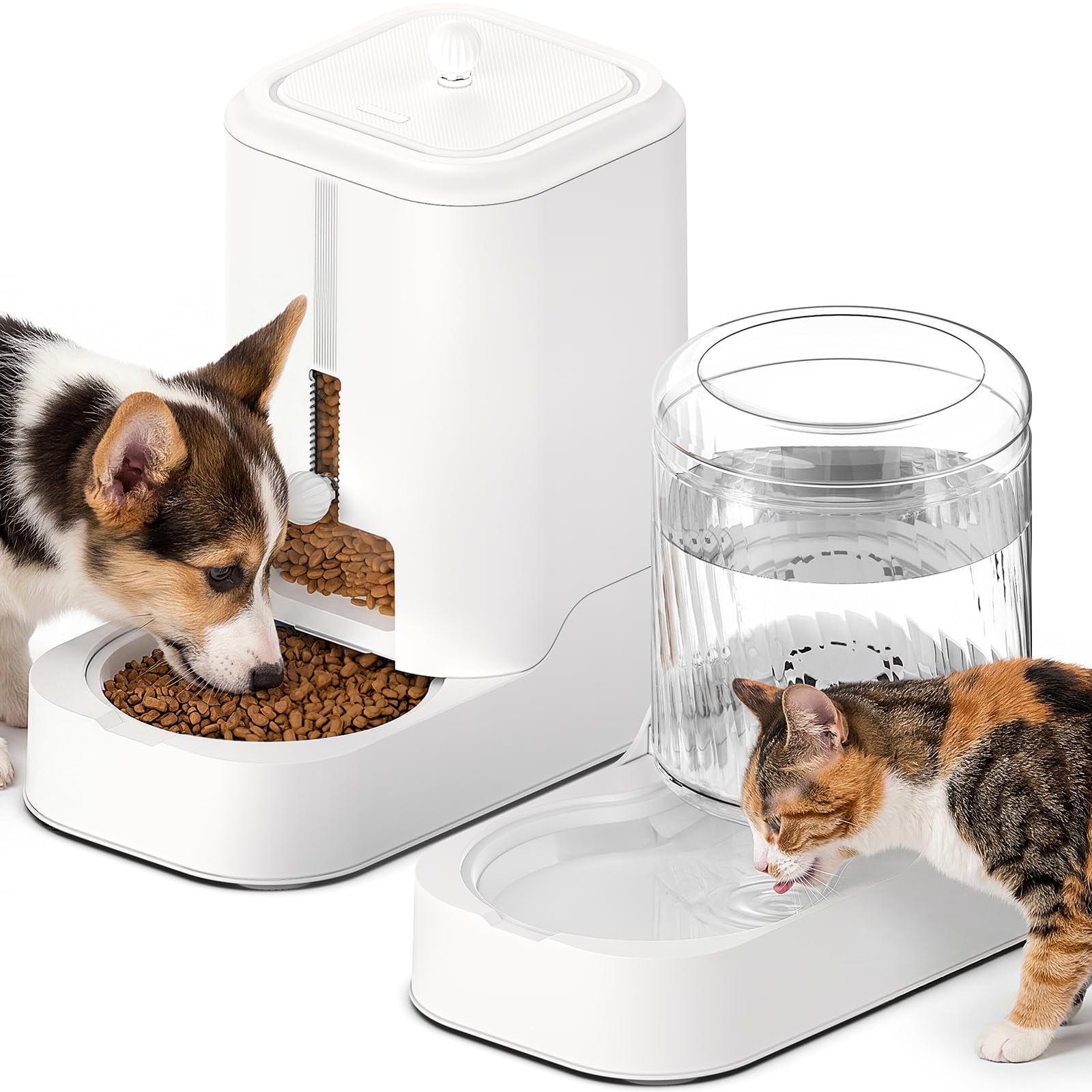 JUNSPOW Distributore automatico di ciotole per cani e gatti, dispenser regolabile per cibo e mantenere il cibo asciutto, alimentatore automatico per animali domestici e abbeveratoio per cani e gatti