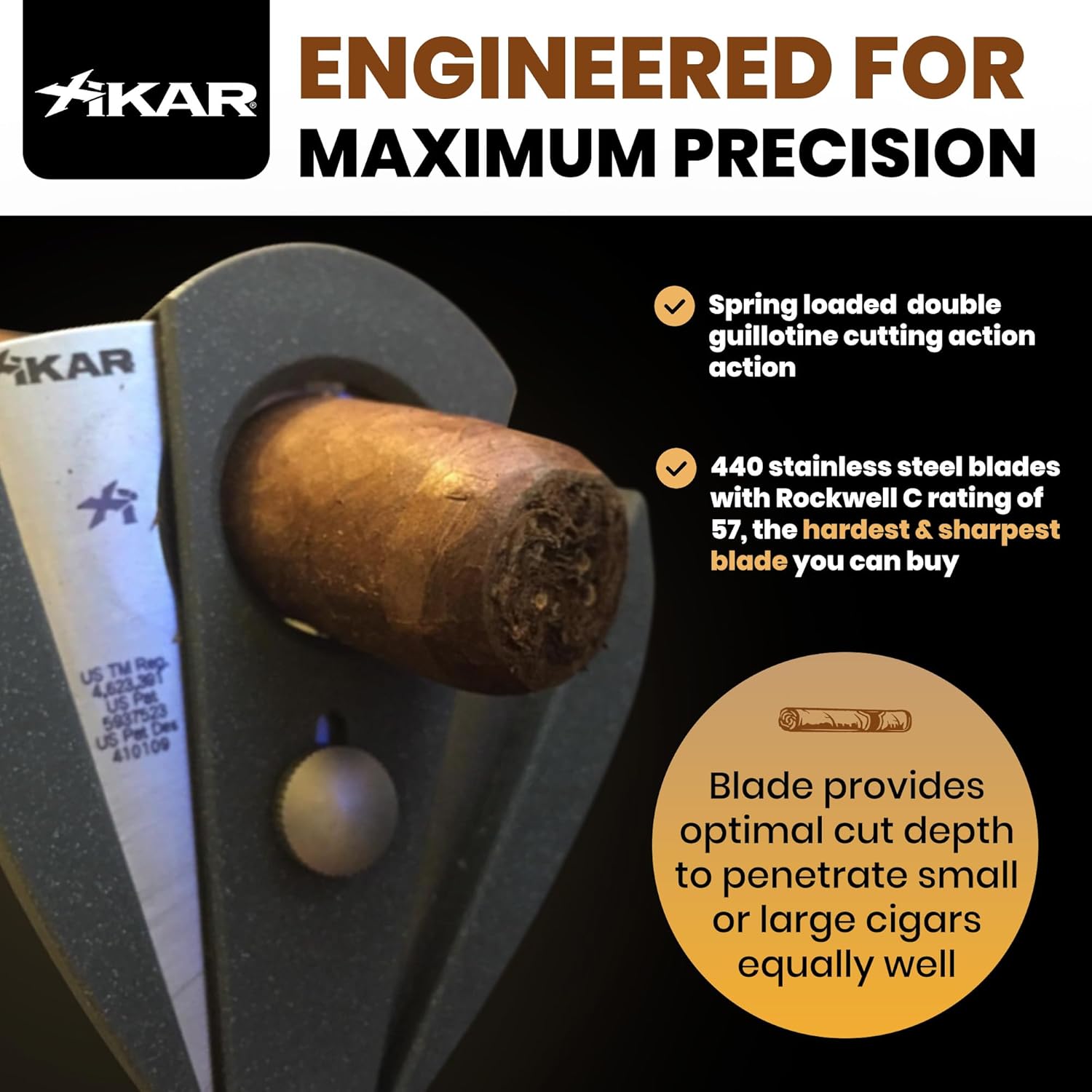 Xikar Xi2 Cigar Cutter - Precision Double Guillotine Cigar Snipper with 440 Stainless Steel Blades, Noir Finish | Rockwell C Rated 54 to 60 Ring Gauge Cigar Clipper - Ergonomic Teardrop Design