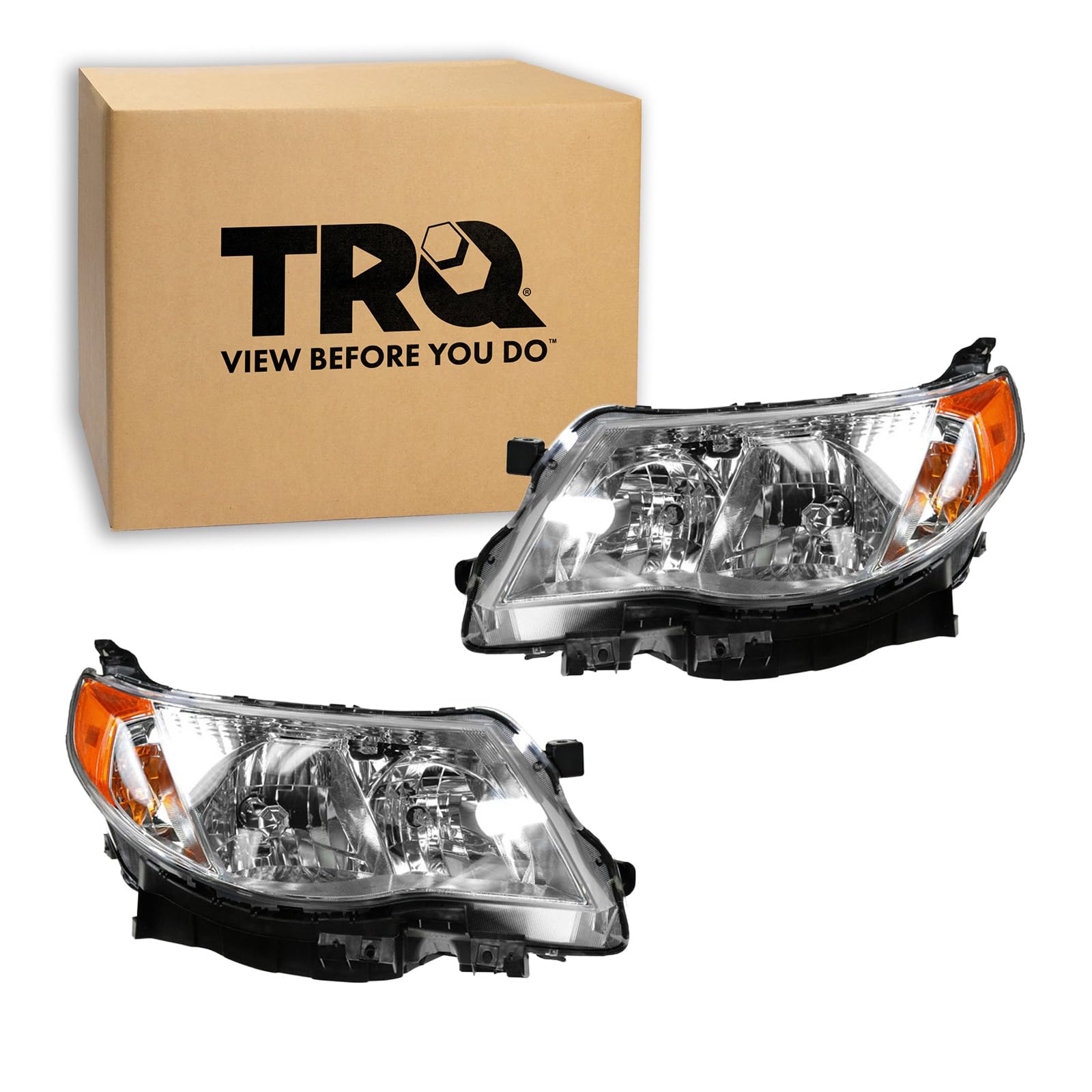 TRQ Headlight Assembly Set SU2502132 SU2503132 Compatible with 2009-2013 Subaru Forester