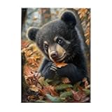 BEAROWL Black Bear Jigsaw Puzzles，500 Pcs Autumn Wildlife Wooden Puzzle，Cute Black Bear Cubs and Maple Leaves，Adult Stress Relieving Jigsaw，Exercise Your Hands-On Skills，Relax Yourself