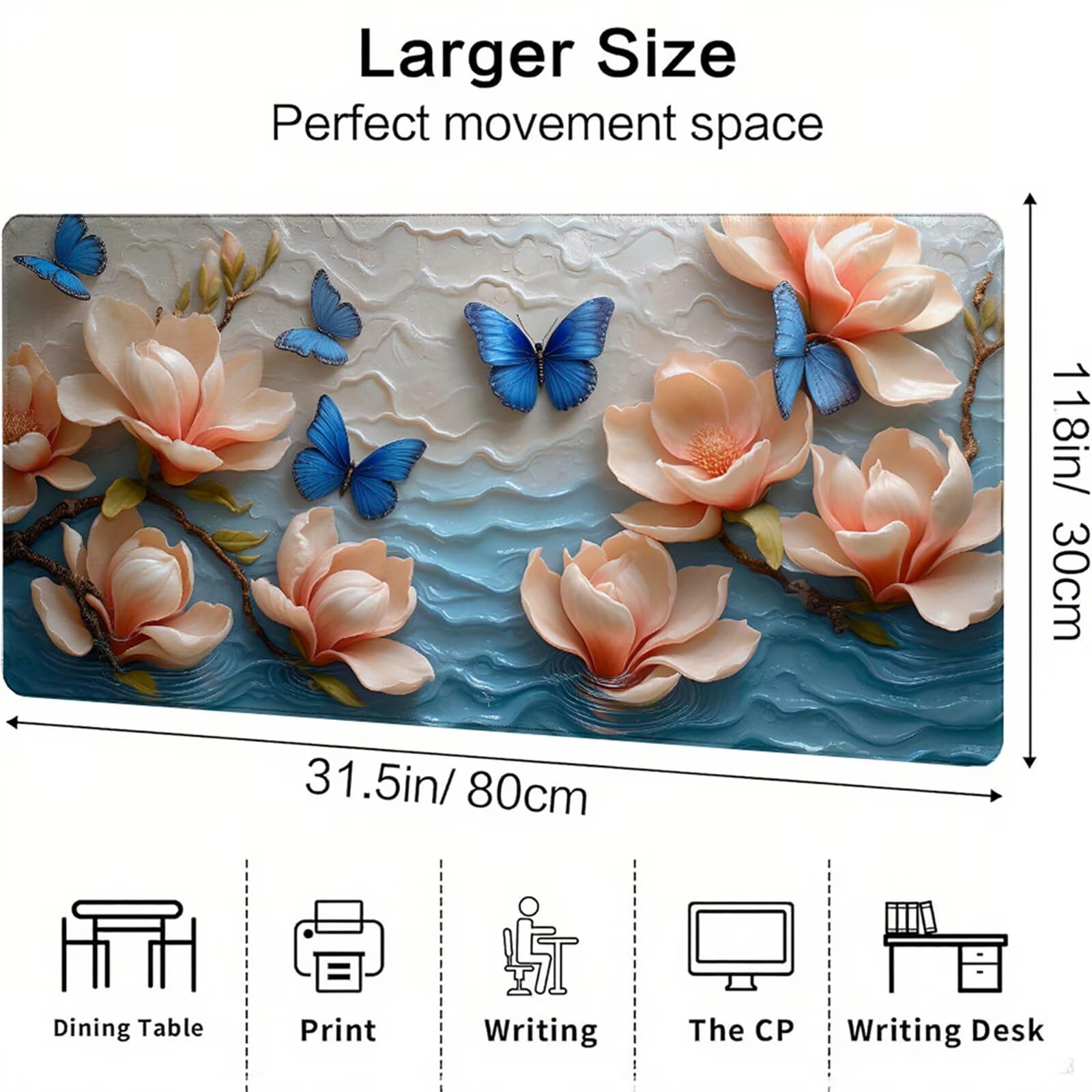 Różowa podkładka pod mysz XXL 1200 x 600 x 3 mm kwiat pod ręką akcesoria biurowe antypoślizgowa gumowa podstawa i zszyte krawędzie podkładka pod mysz dla graczy do dekoracji biura dekoracyjnego