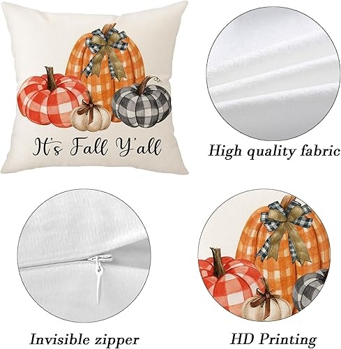 Miniatura 5 de Aitukang Fundas de almohada de otoño de 18 x 18 pulgadas, diseño de calabaza a cuadros de acuarela, funda de almohada decorativa de otoño de Acción