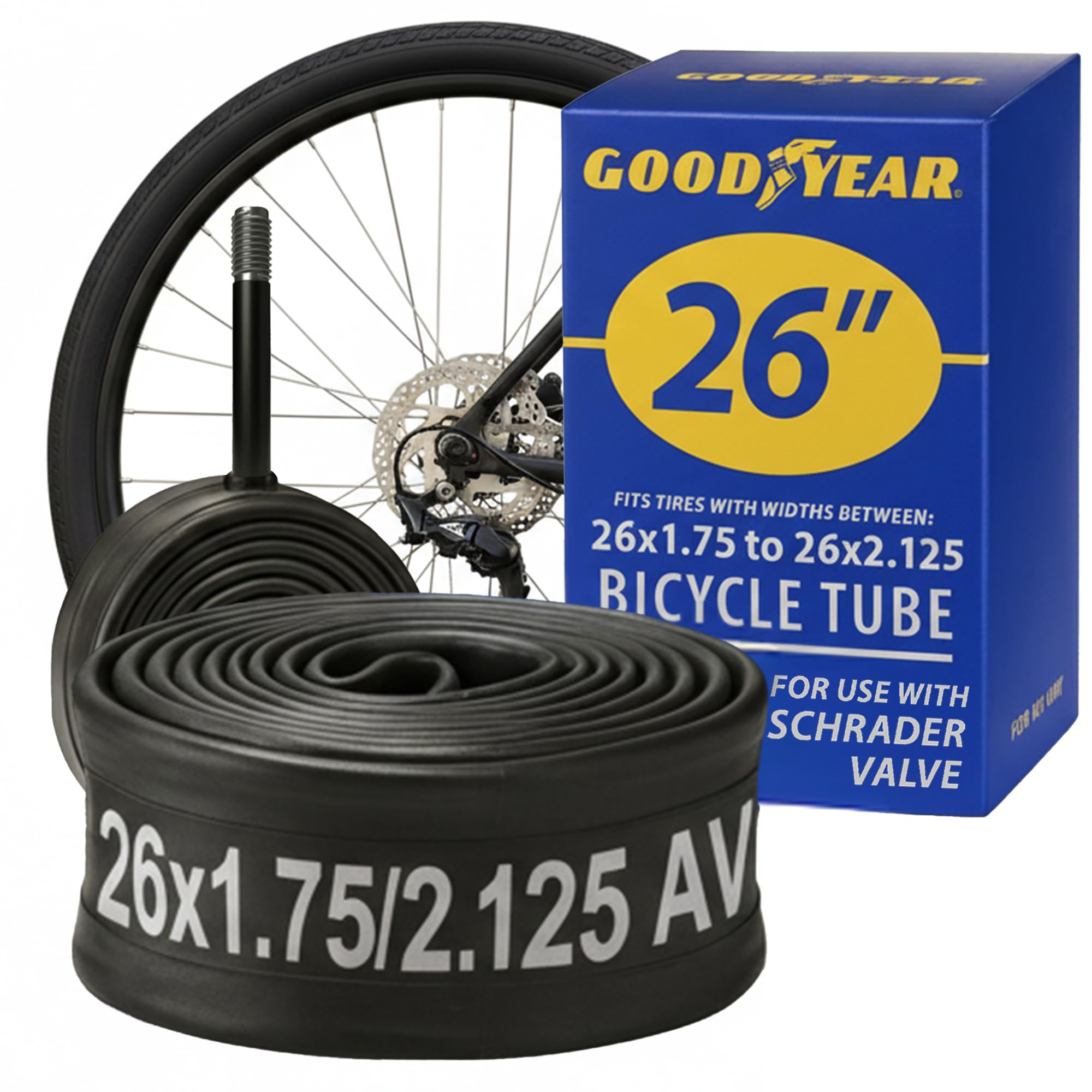 Goodyear Bicycle Inner Tube - 26 Inch Bike Tube with Butyl Rubber - Dependable Mountain Bicycle Tire Tube for Premium Cycling - 26 X 1.75/2.125