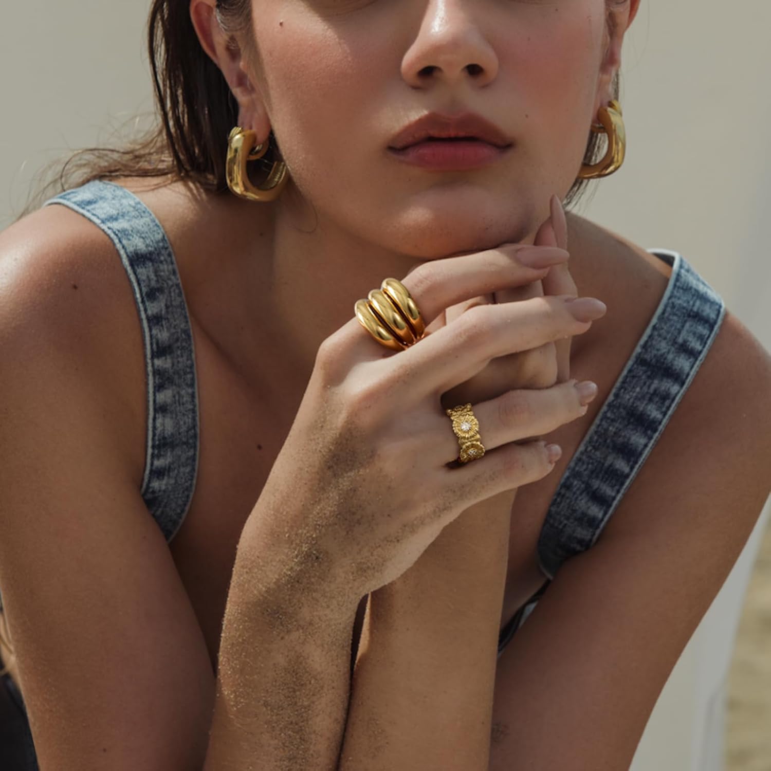 KELORIS PATH Chunky Statement Ring for Women, 14k Gold Plate Band Rings Open Adjustable Dainty Pave CZ Personalized Fashion Jewelry Gift - Image 4