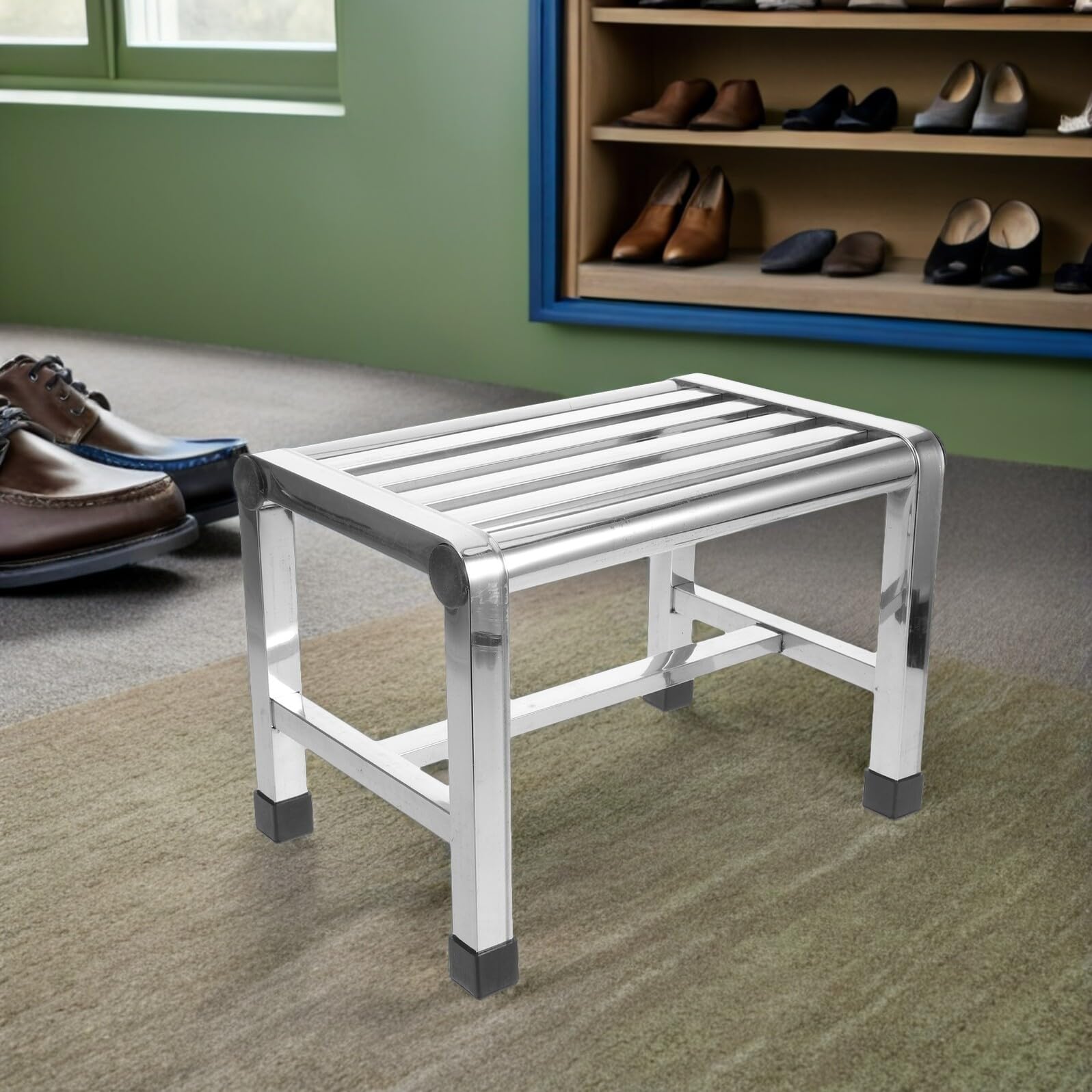 Duschhocker Edelstahl rutschfest 31x22x31cm Badewannensitz Senioren Badstuhl Fußstütze für Badezimmer und Pediküre
