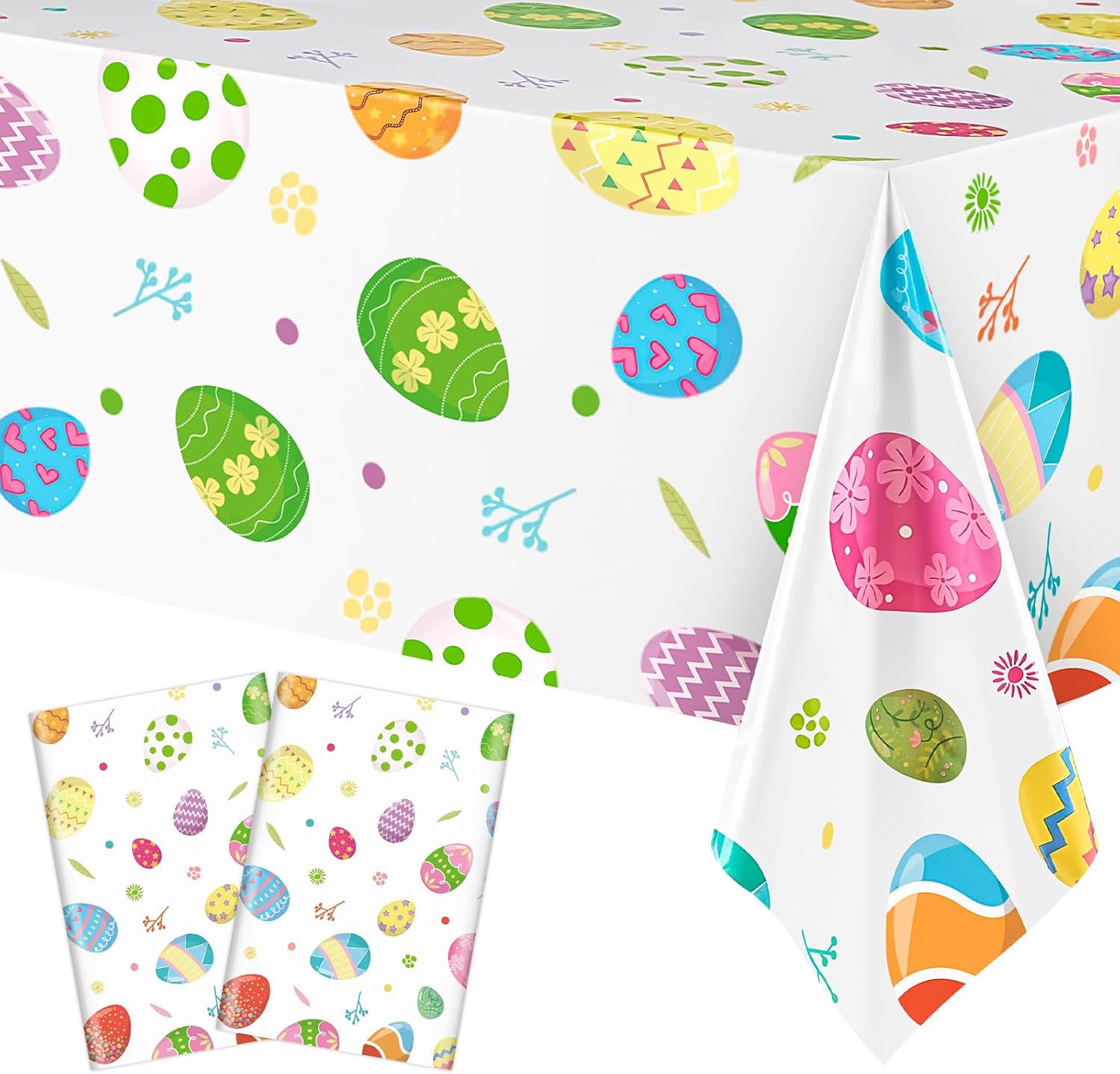 54 x 108 Inch Easter Tablecloths, 2 Pack Plastic Rectangle Easter Eggs Table Cloth Disposable Colorful Table Cover for Spring Party Decorations and Supplies
