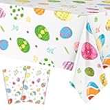 54 x 108 Inch Easter Tablecloths, 2 Pack Plastic Rectangle Easter Eggs Table Cloth Disposable Colorful Table Cover for Spring Party Decorations and Supplies