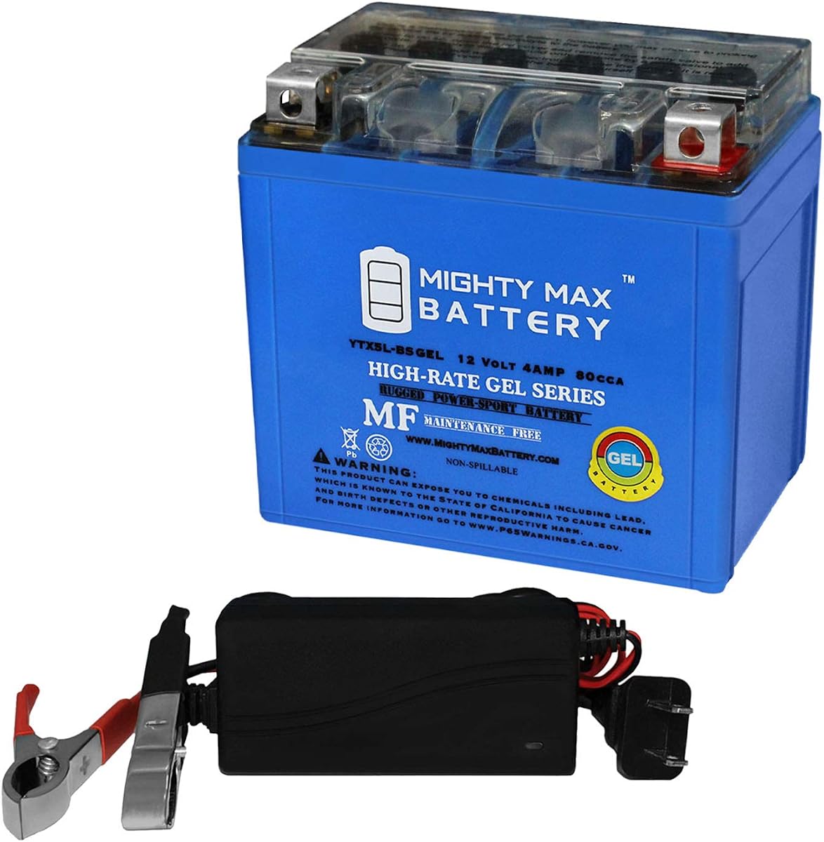 YTX5L-BS GEL Replacement Battery for Duromax 4400 XP4400E Generator + 12V 1Amp Charger