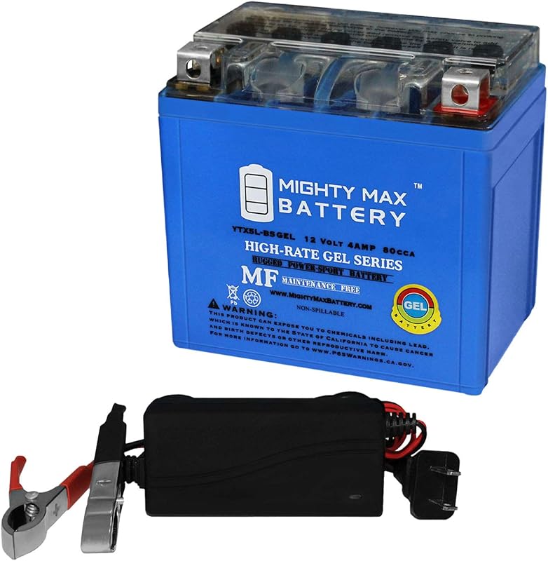 YTX5L-BS GEL Replacement Battery for Duromax 4400 XP4400E Generator + 12V 1Amp Charger