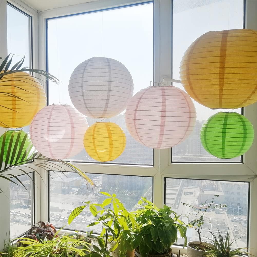 Chinese Style Paper Lanterns, Set of 12, Suitable for Party Decoration (Orange, 14in)