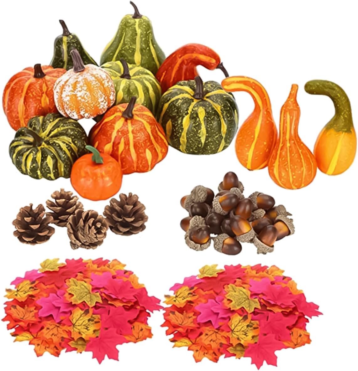 141pcs Halloween Decoration Props Lifelike Artificial Pumpkin Acorn and Maple Leaf Decor for Festive Table Display for Parties and Photos