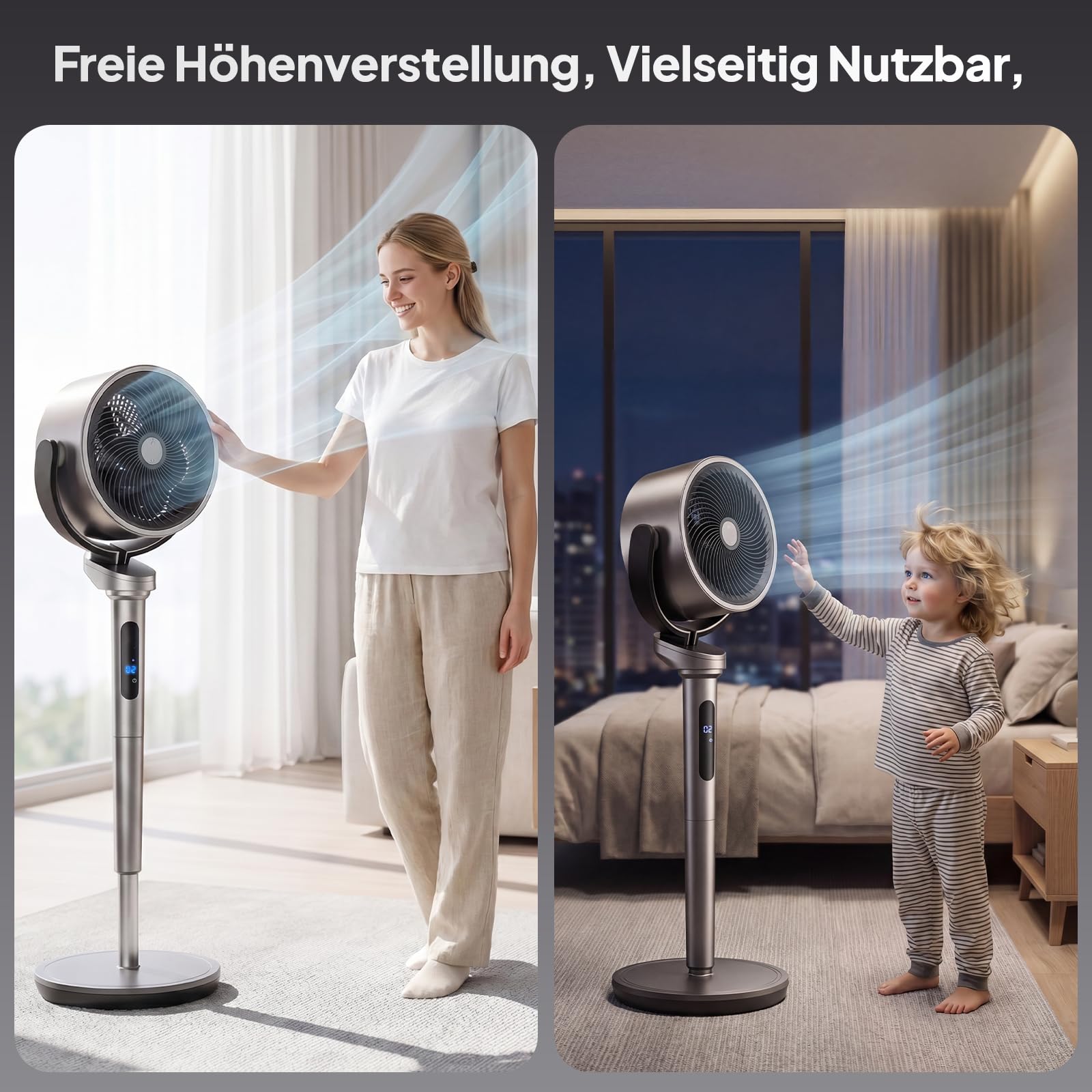 Bonnlo Standventilator mit Fernbedienung & Touchpanel, Ventilator Leise 40dB, Fan 98-115 cm Höhenverstellbar, 120° (V) & 60~120° (H), 3 Modi, 32 Geschwindigkeiten 12H-Timer, LED