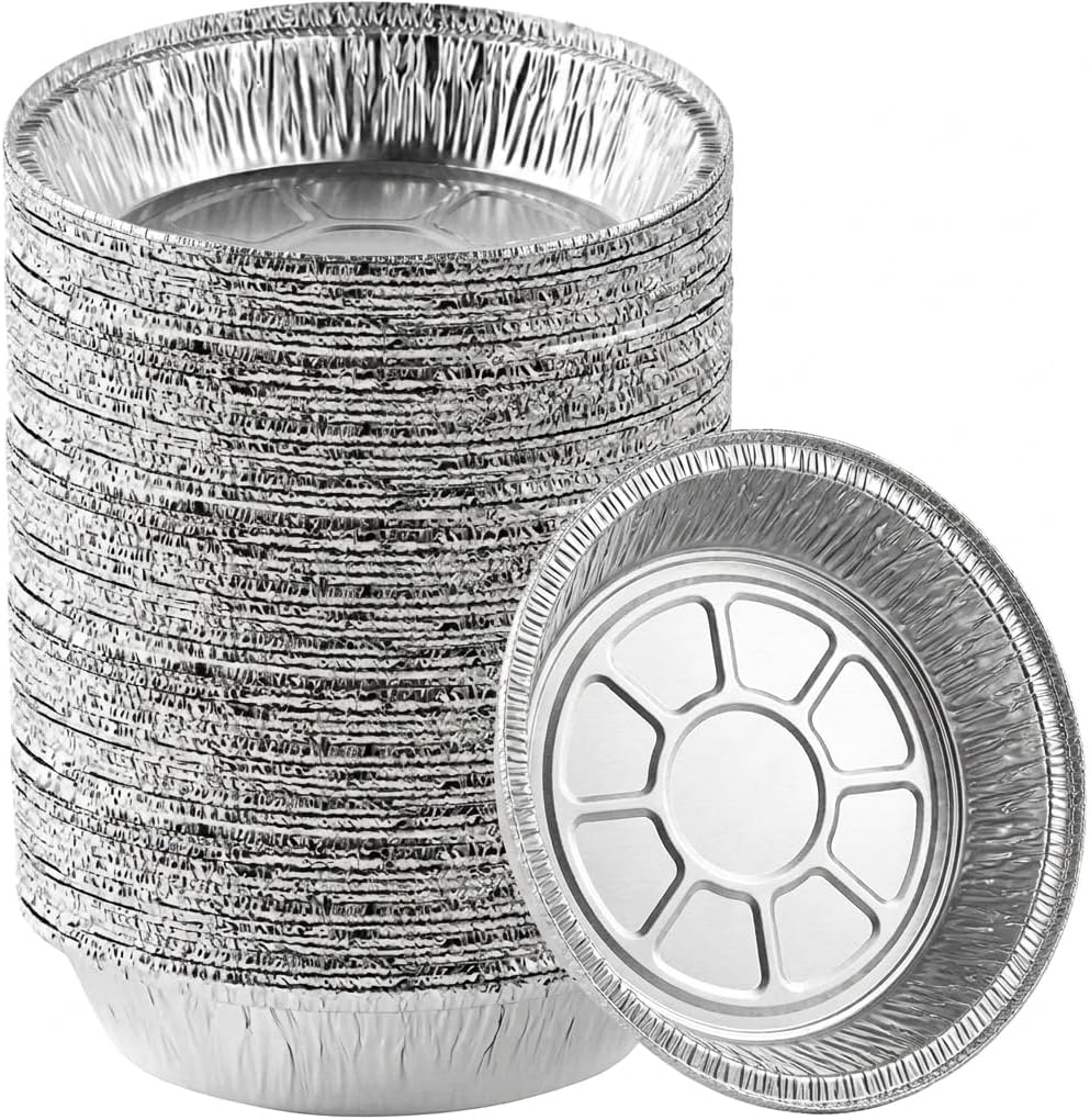 Mr Miracle 9-Inch Round Disposable Aluminum Foil Pans (50 Pack) – Heavy Duty Circular Foil Tins for Baking, Roasting, Meal Prep, Freezer & Oven Safe, Perfect for Catering, BBQ & Parties