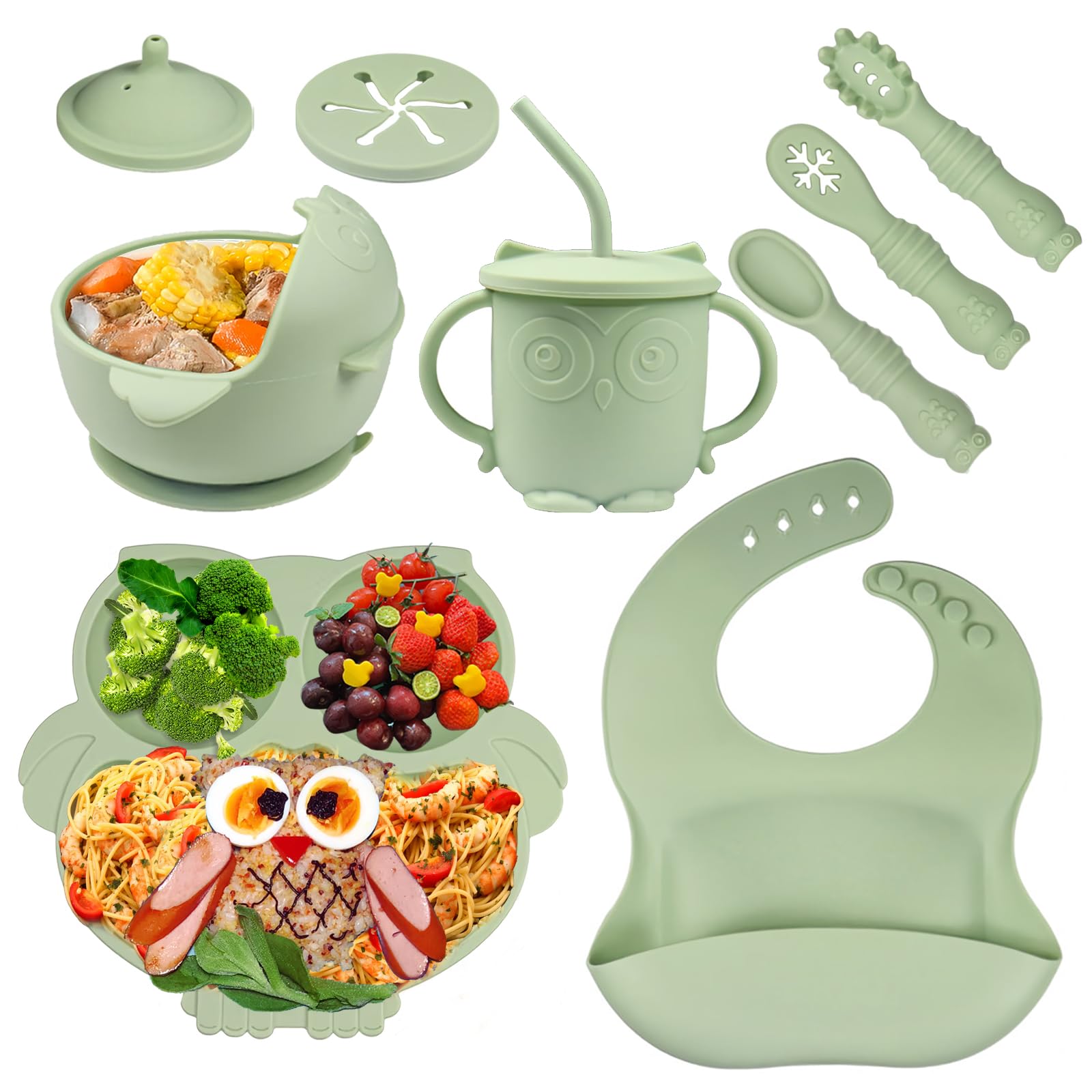 Set Svezzamento Bambini Bwaliffury 9 Pezzi - Piatti Con Ventosa, Cucchiaio, Bavaglino In Silicone Alimentare - Foto 12