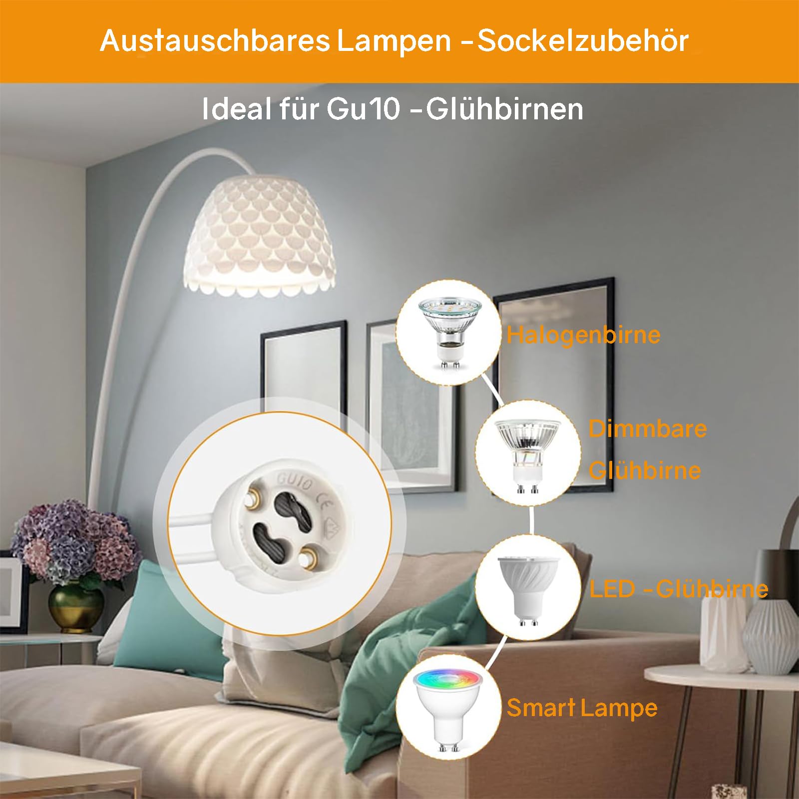 Powice Oprawka GU10, 15 cm oprawka lampy z ceramiki, 12 oprawek GU10, oprawka GU10 z kablem, VDE i CSA, ceramiczna podstawa GU10 do LED, żarówek, halogenów i lamp