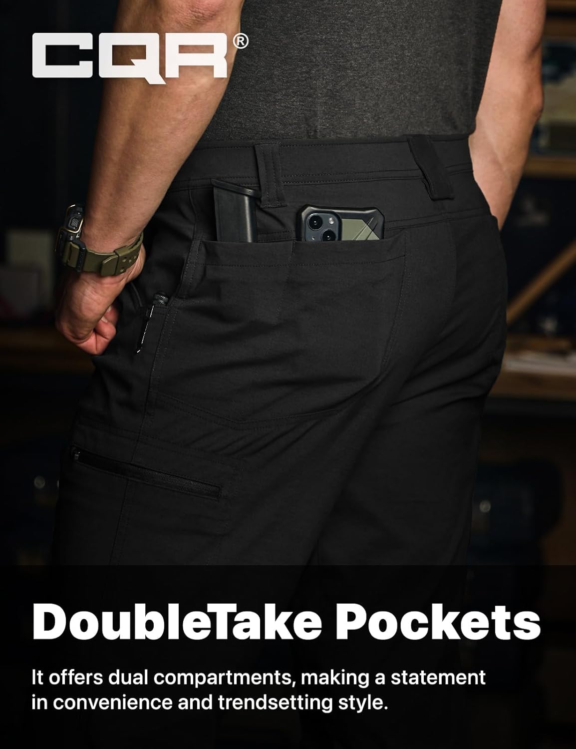 CQR Men's Vent Stretch Pants, Quick Dry Lightweight Casual Cargo Pants, Water Resistant Straight-Fit Utility Work Pants - Image 6